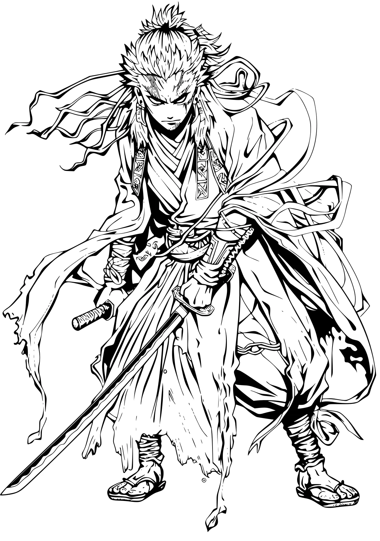 demon slayer coloring page wizard, tanjiro, kaido, pencils, shin, free downloads