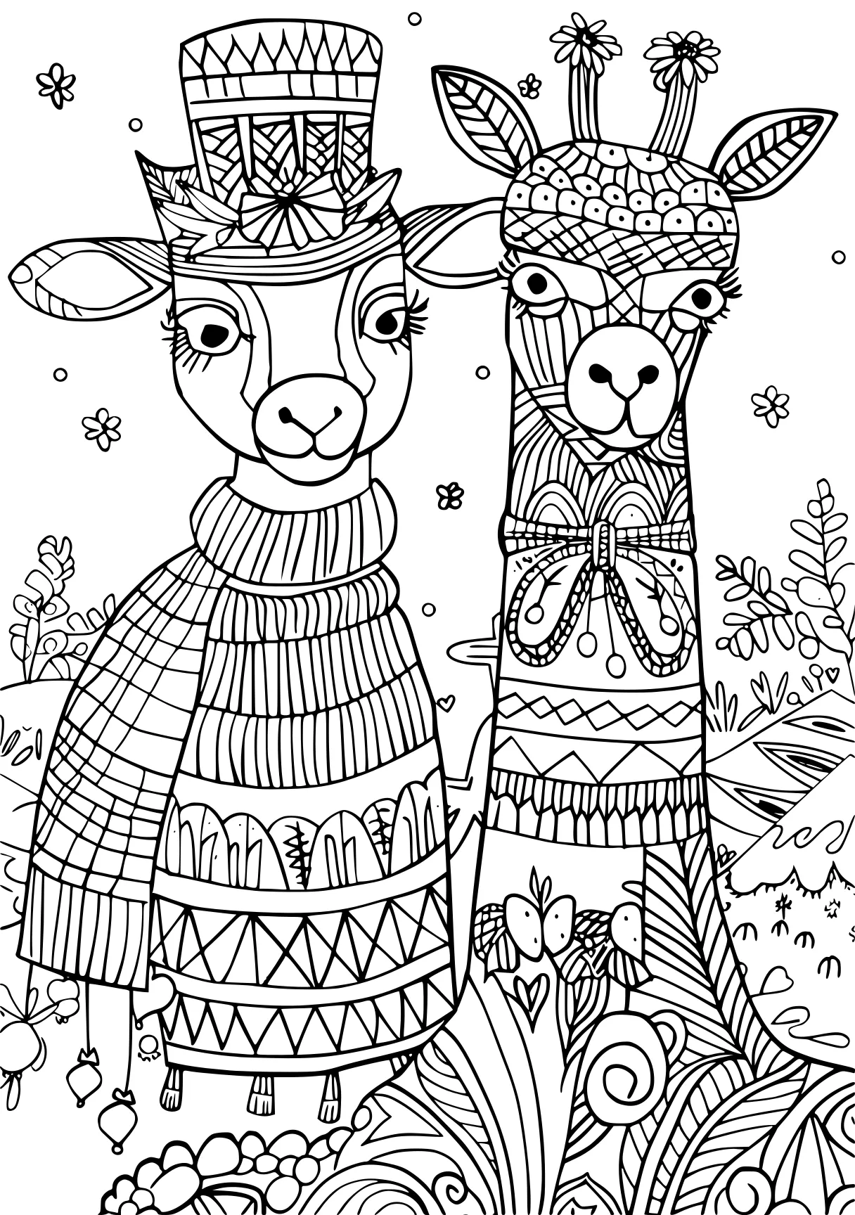 free coloring pages valentines day, zentangle, llama, deer, page downloads