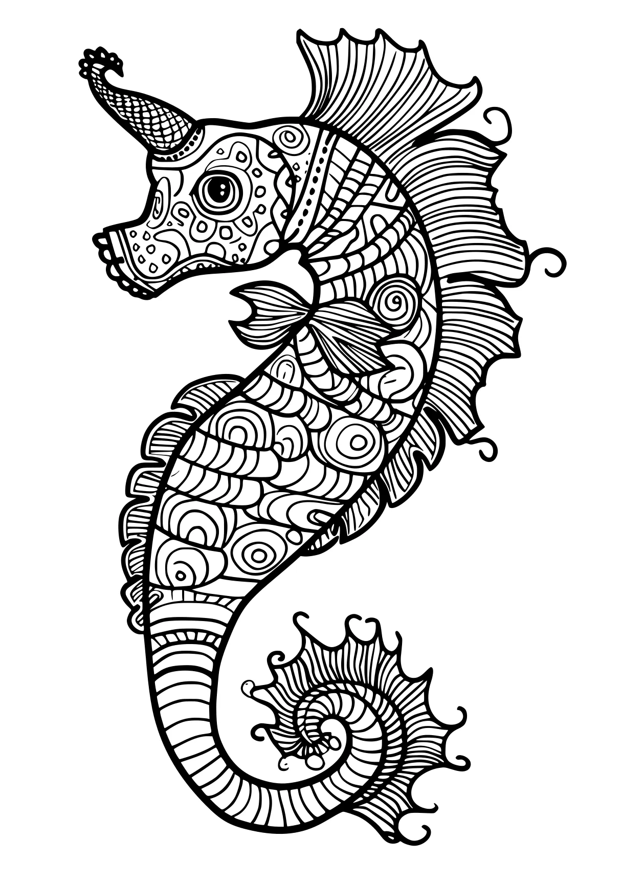 sea creature coloring page seahorse, zentangle, fish, komodo, chameleon, free downloads