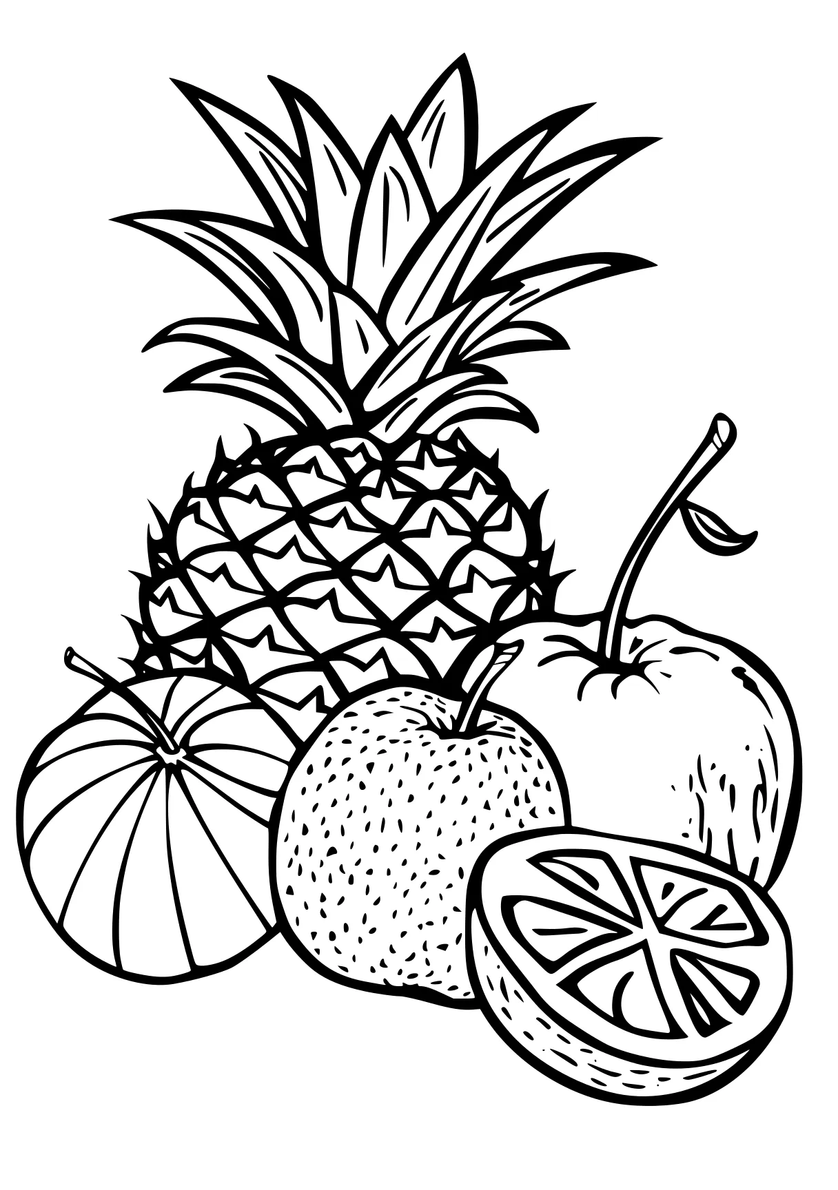 fruit coloring page pineapple, fruits, fruit, zentangle, illustrator, free downloads