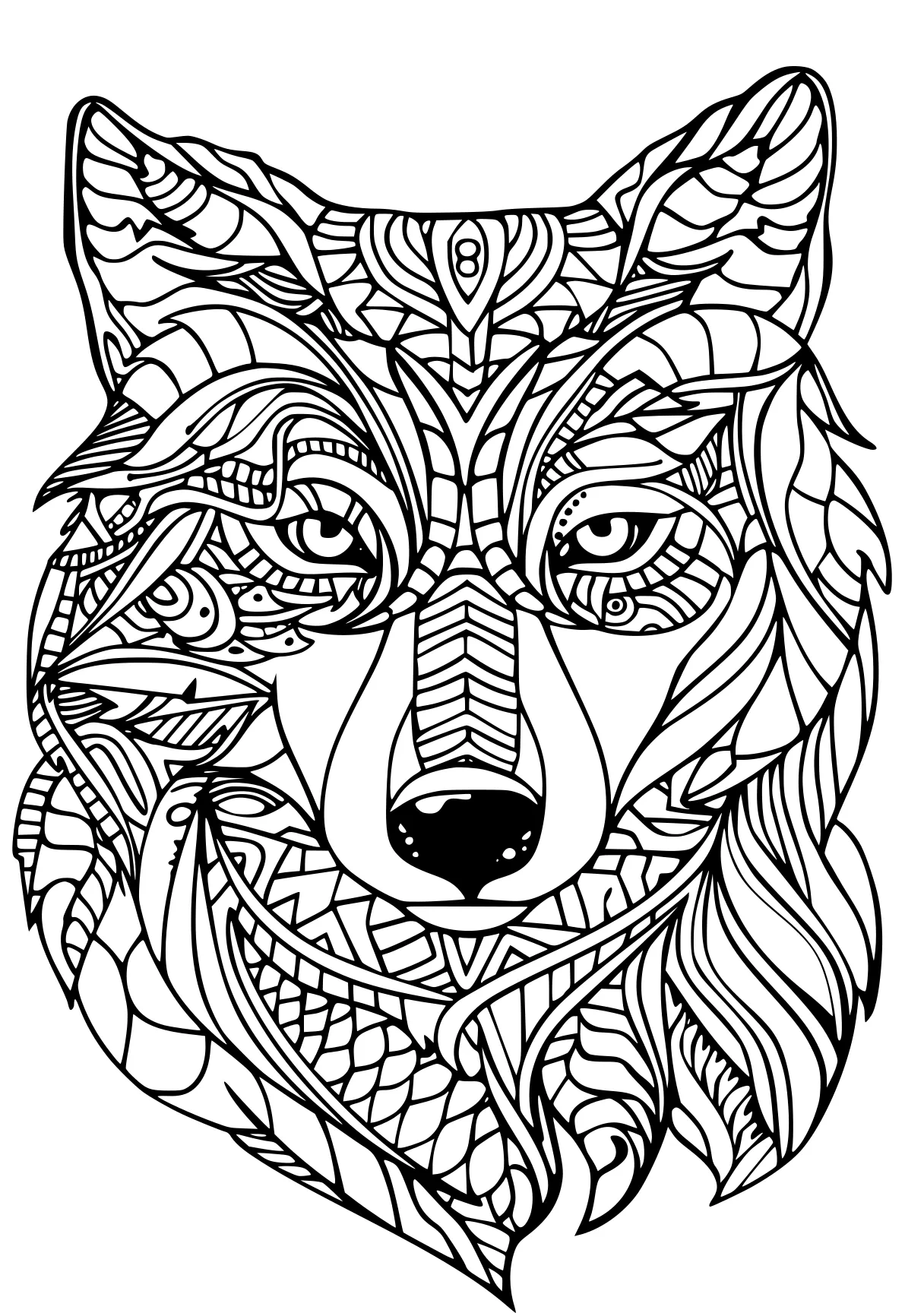 animal coloring pages for adults, zentangle, lion, wolf, free page downloads