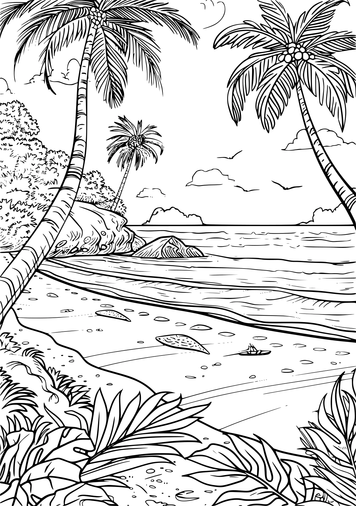 beach coloring pages palm, beach, jungle, free page downloads