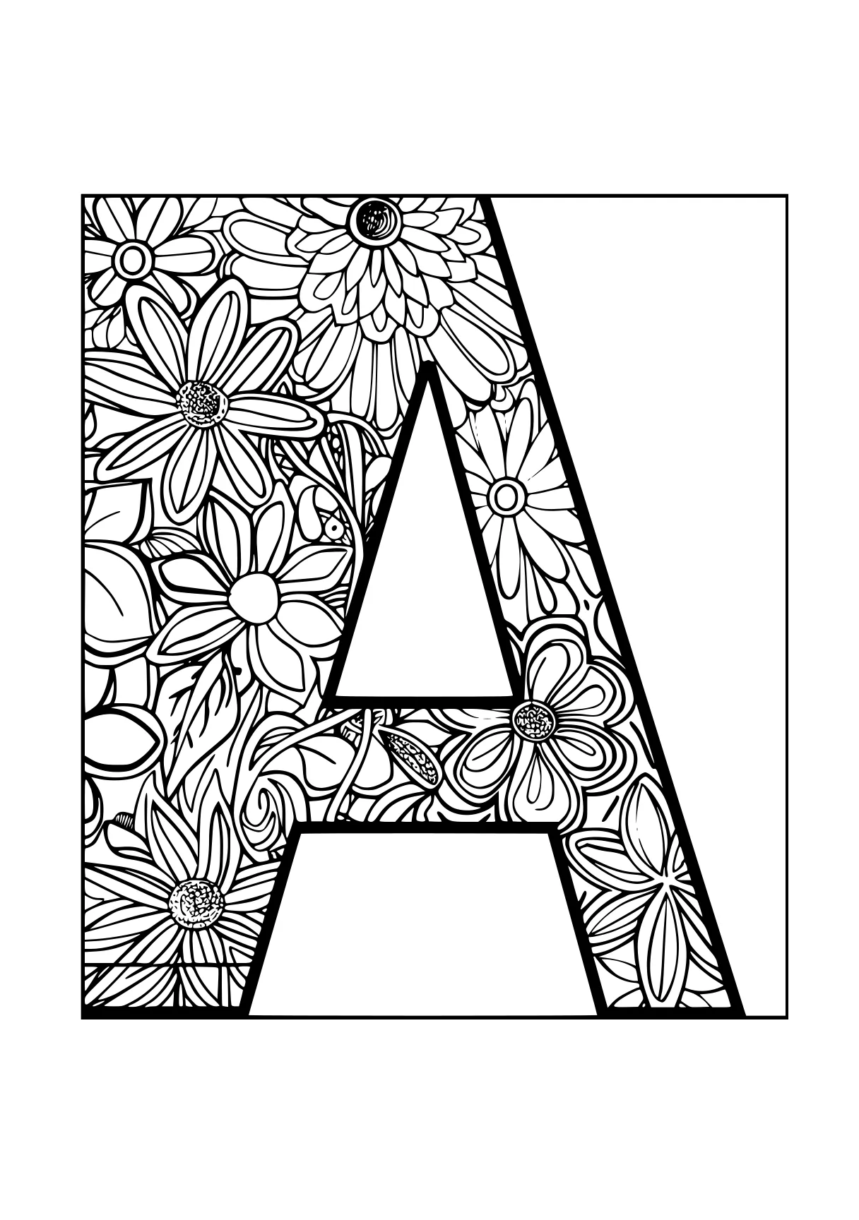 letter a coloring sheet a4, a, illustrator, floral, an, free page downloads