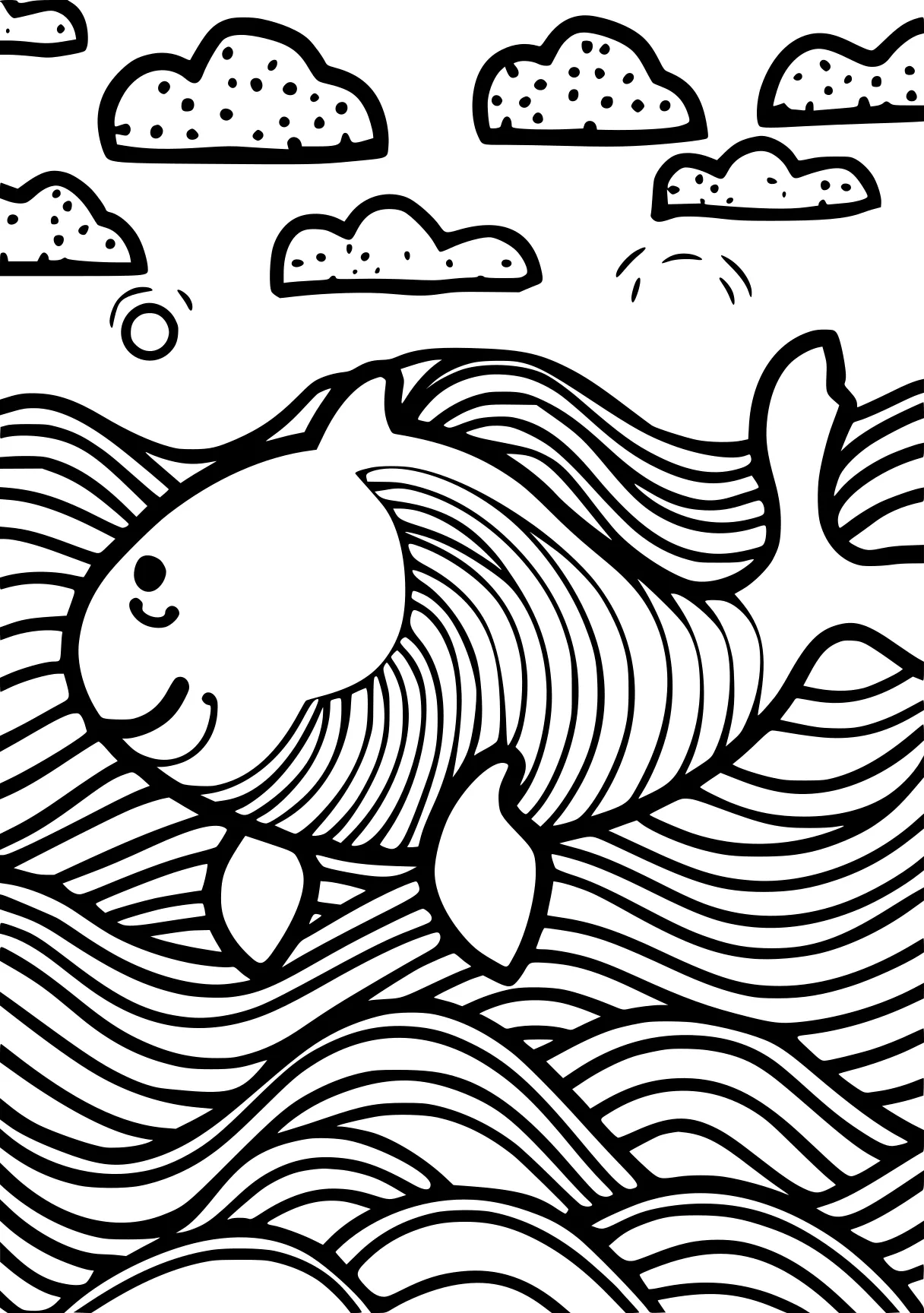 bluey colouring pages fish, narwhal, whale, free coloring page downloads