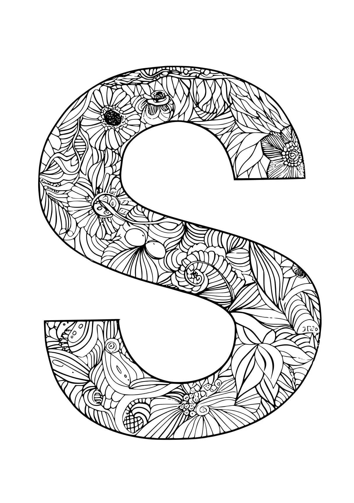 letter s coloring page s, five, a4, free downloads