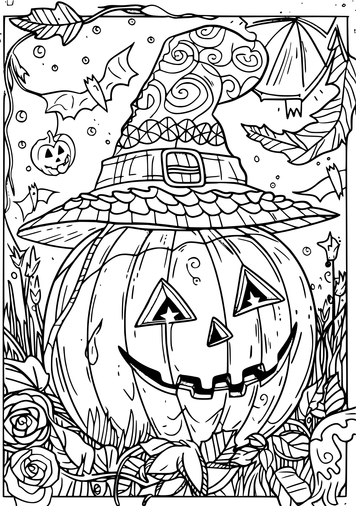 halloween coloring pages, zentangle, pumpkin, witchy, free page downloads