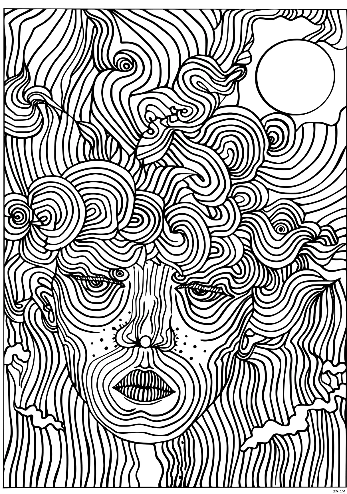 trippy coloring pages for adults, zentangle, lines, face, free page downloads