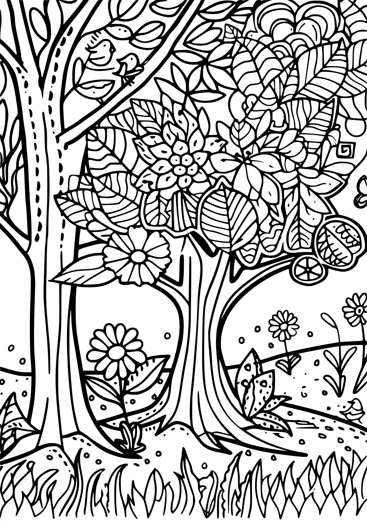 nature coloring pages, colouring, zentangle, trees, free page downloads