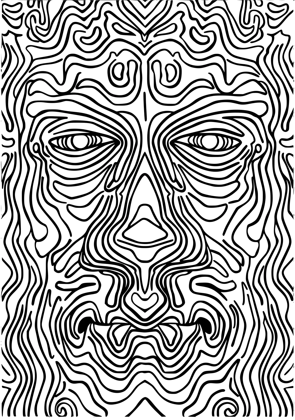 trippy coloring pages for adults face, lines, mask, zentangle, free page downloads