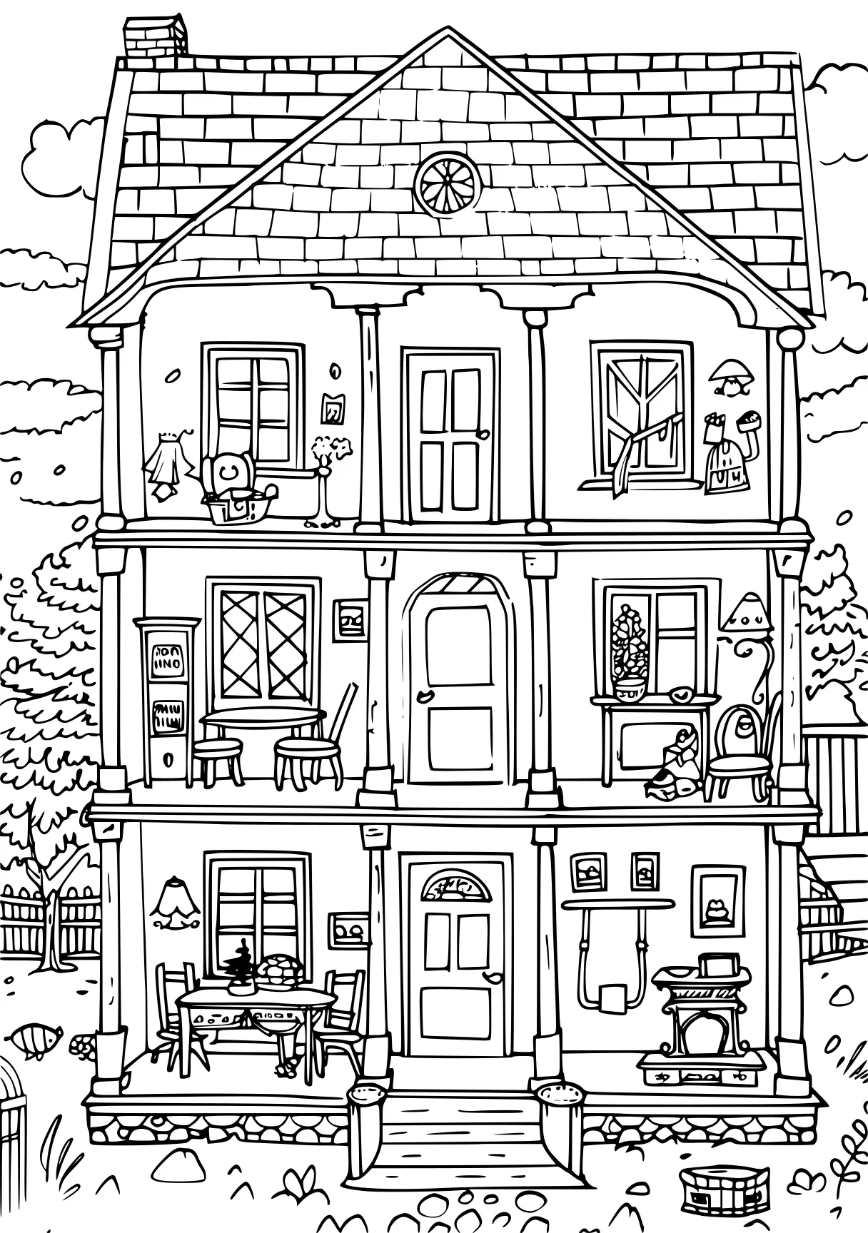 gabby's dollhouse coloring page, dollhouse, house, neighborville, free downloads