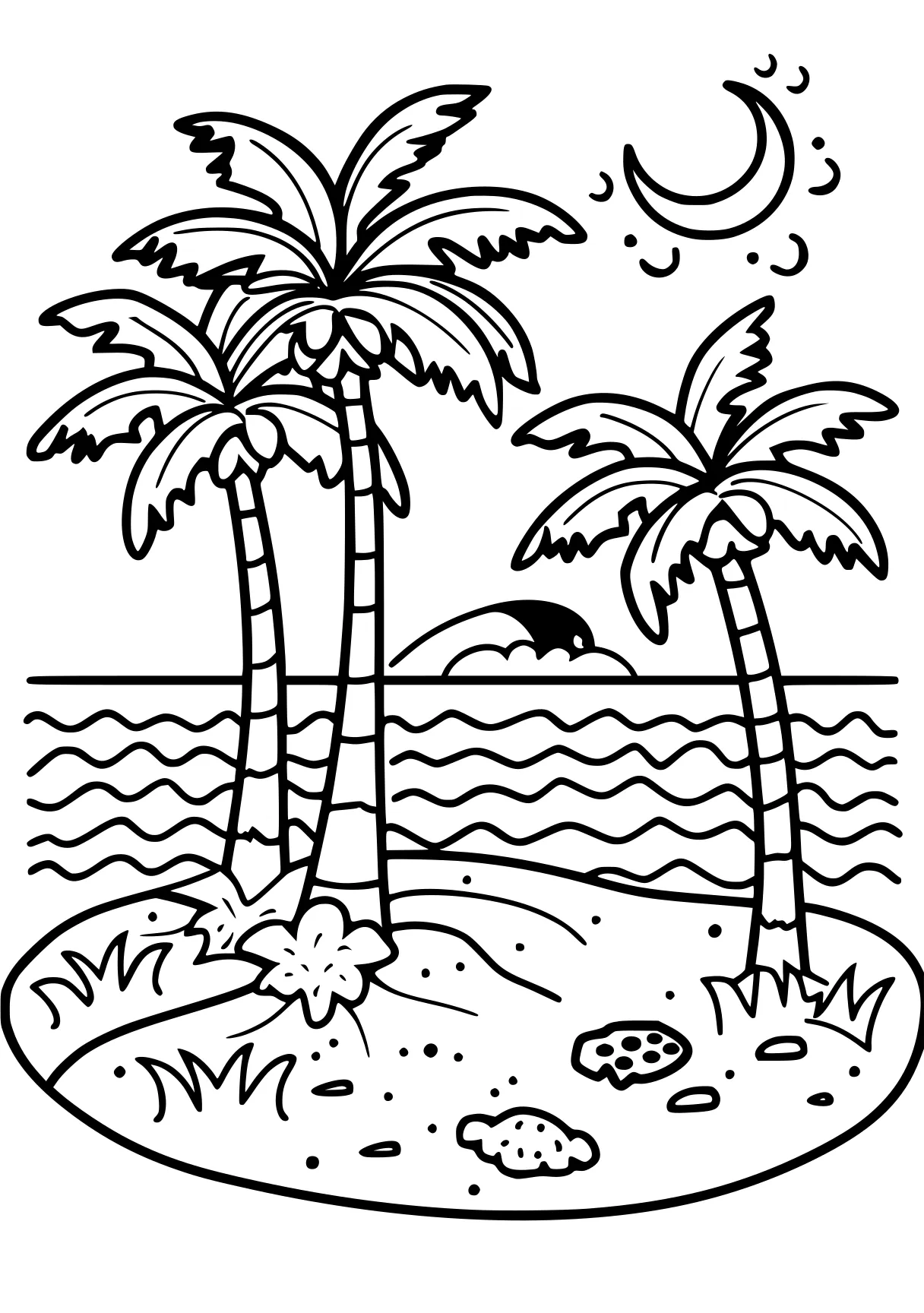 beach coloring pages palm, beach, illustrator, free page downloads