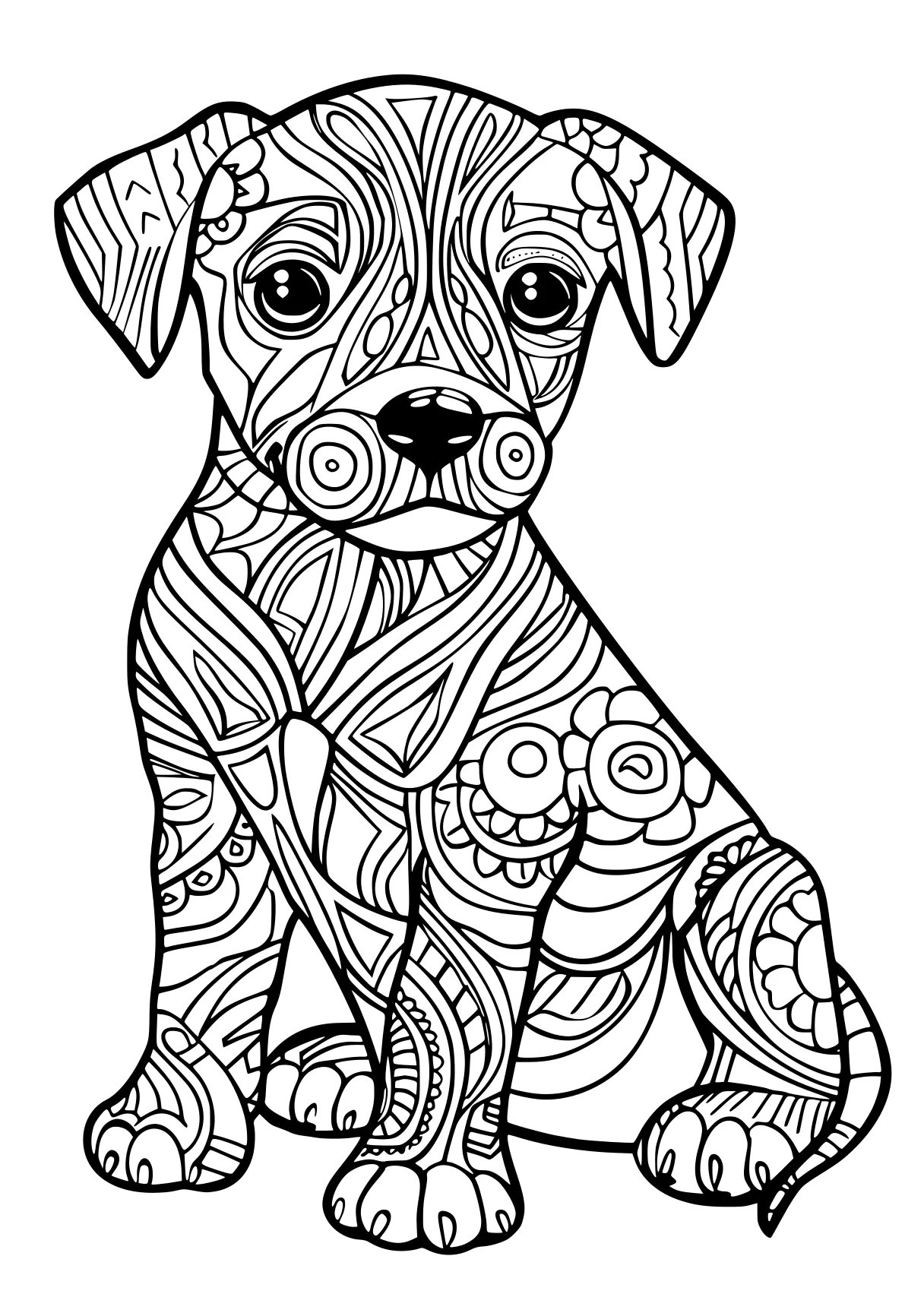 animal coloring pages for adults, illustrator, zentangle, puppy, free page downloads