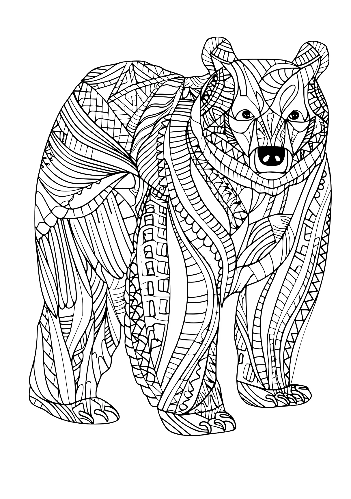 bear coloring pages, zentangle, lion, wolf, free page downloads