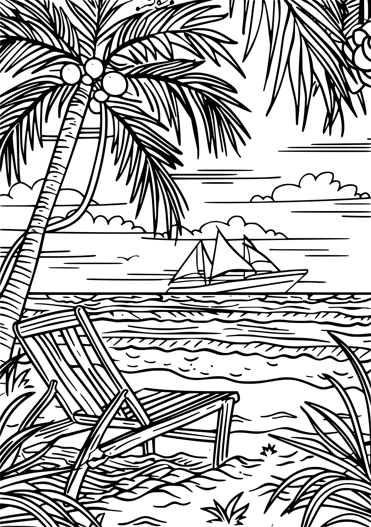 beach coloring pages palm, background, preview, free page downloads