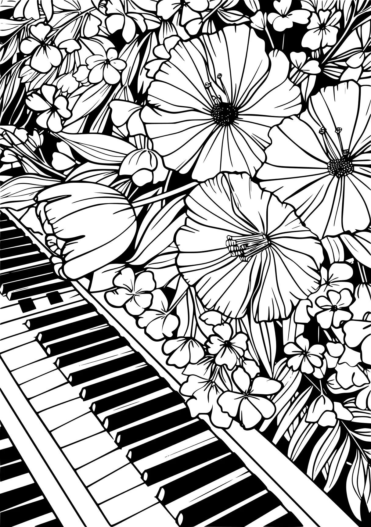 my melody coloring page piano, floral, music, free downloads