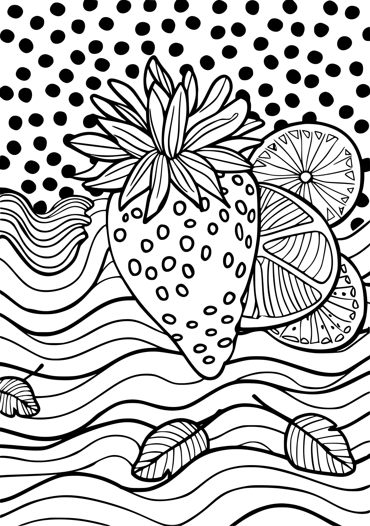 summer coloring pages zentangle, watermelon, pineapple, free page downloads