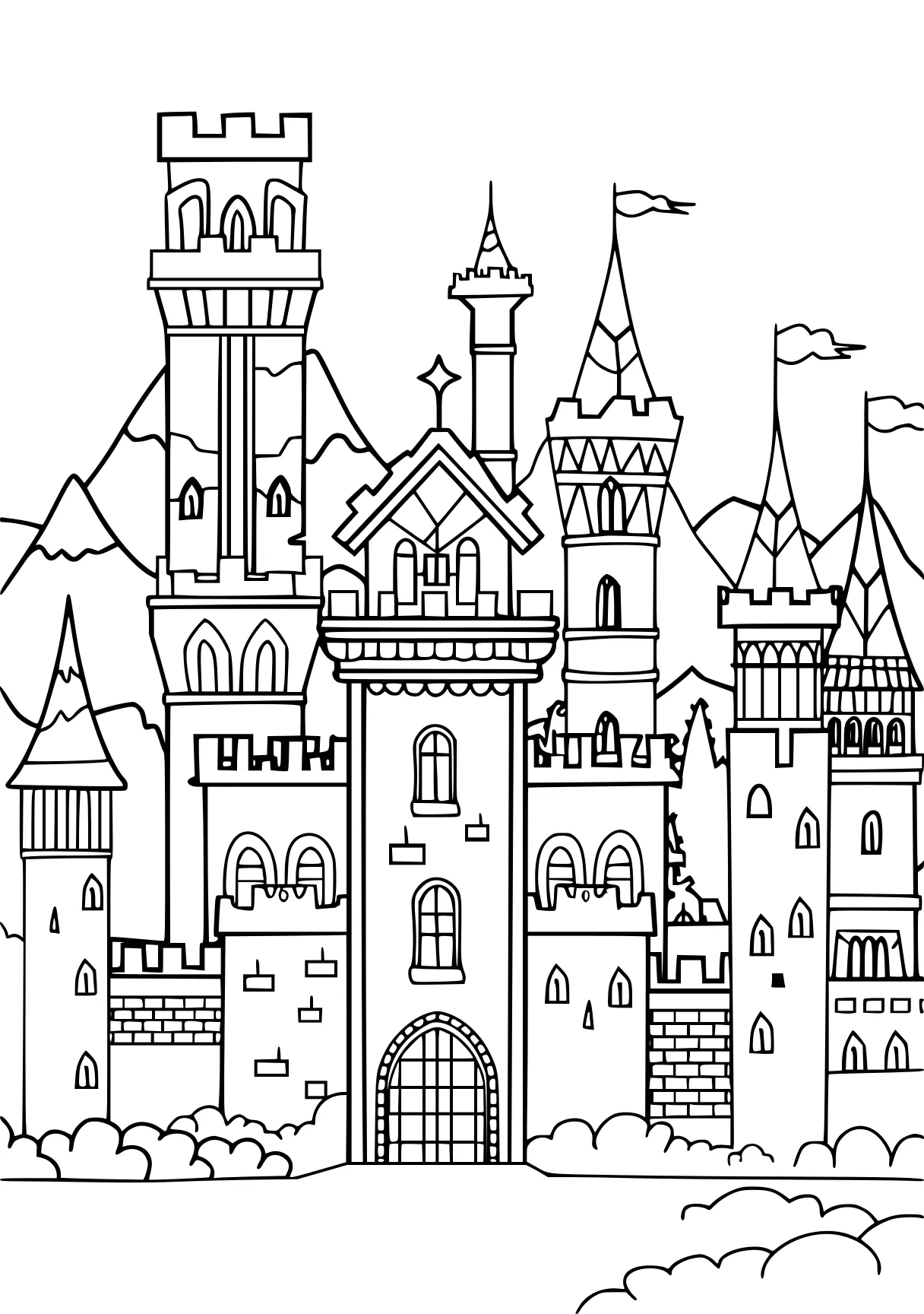 castle coloring page, castle, printables, palace, free downloads