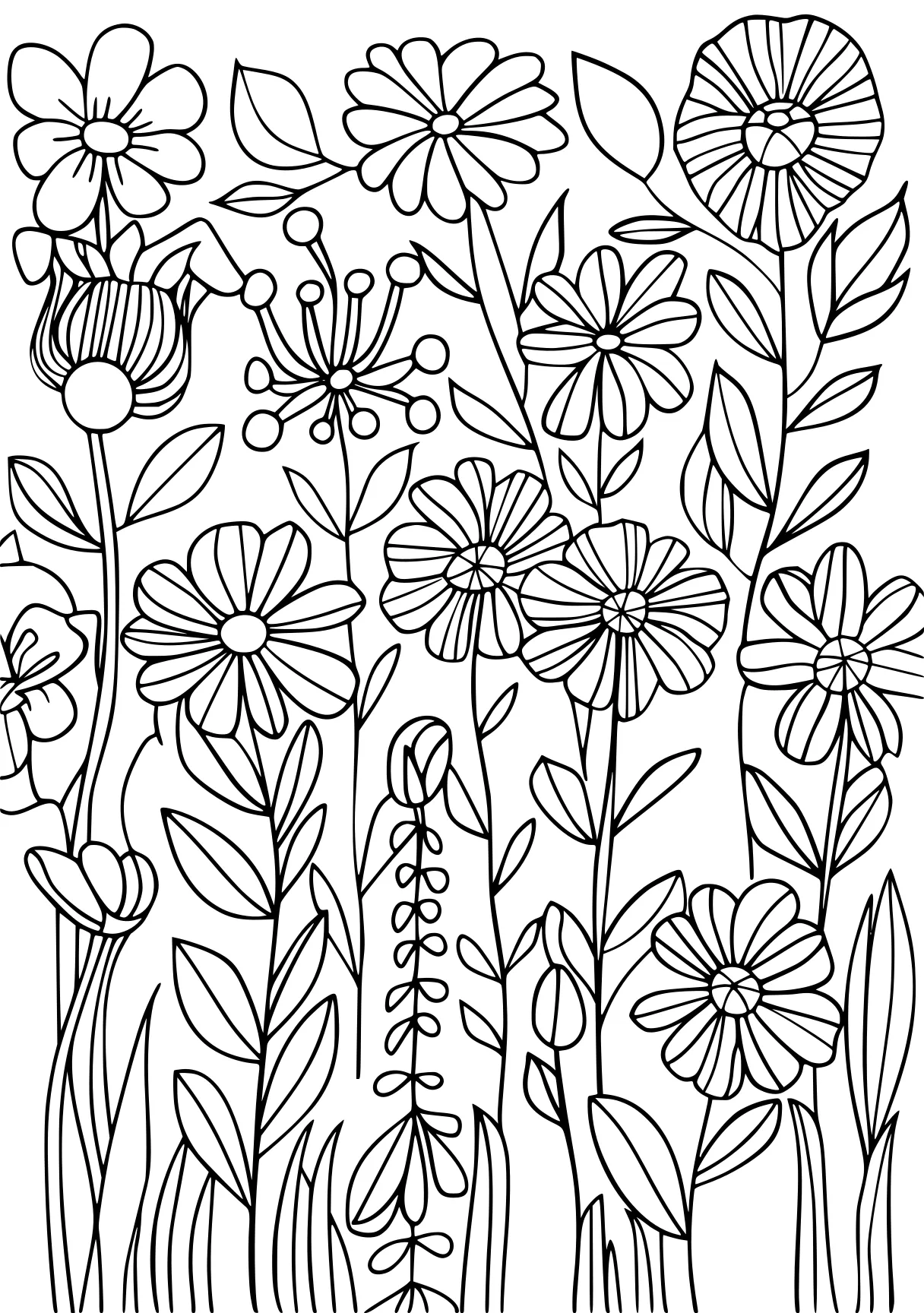 easy coloring pages, flowers, flower, pattern, free page downloads