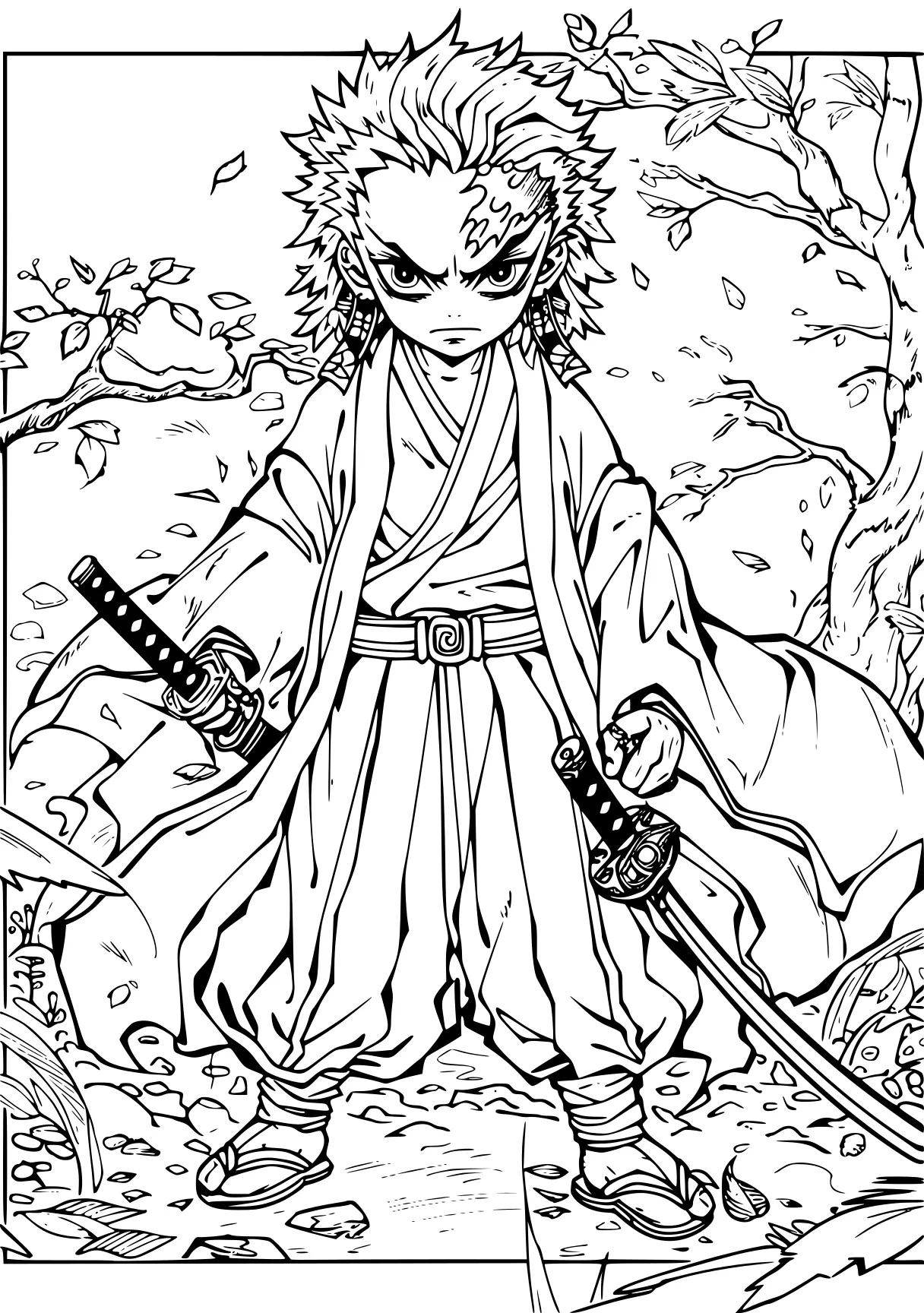 demon slayer coloring page tanjiro, katana, ninjago, sasuke, kaido, free downloads