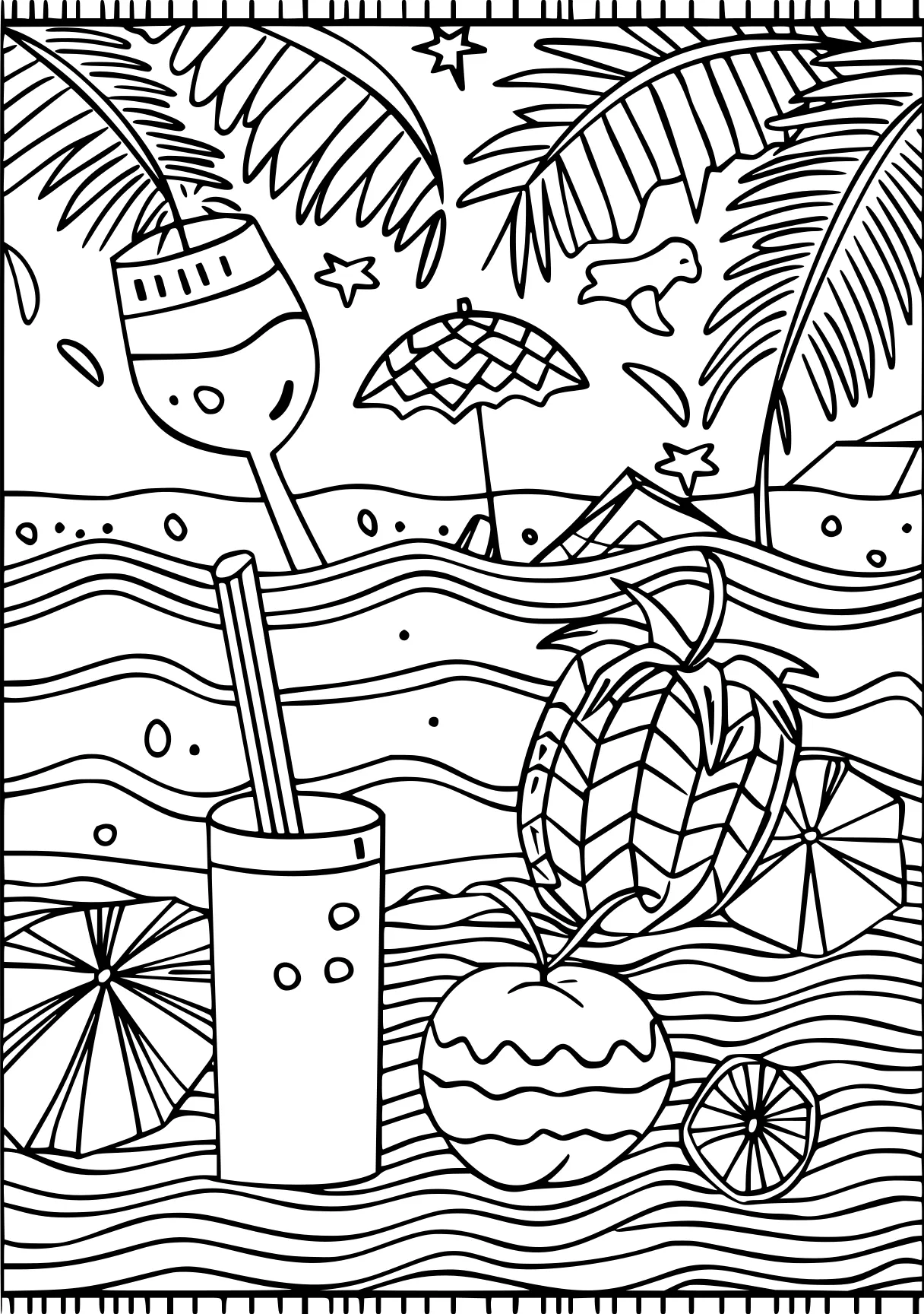 summer coloring, zentangle, colouring, palm, free page downloads