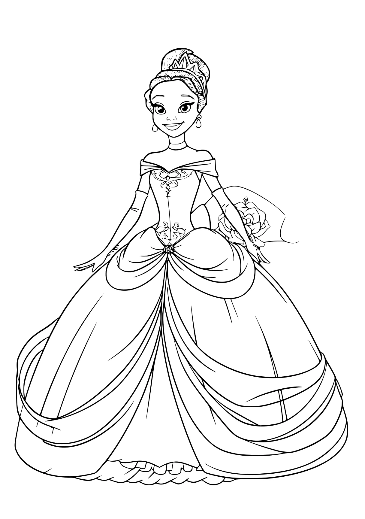 princess and the frog coloring pages tiana, cinderella, princess, jasmine, belle, free page downloads