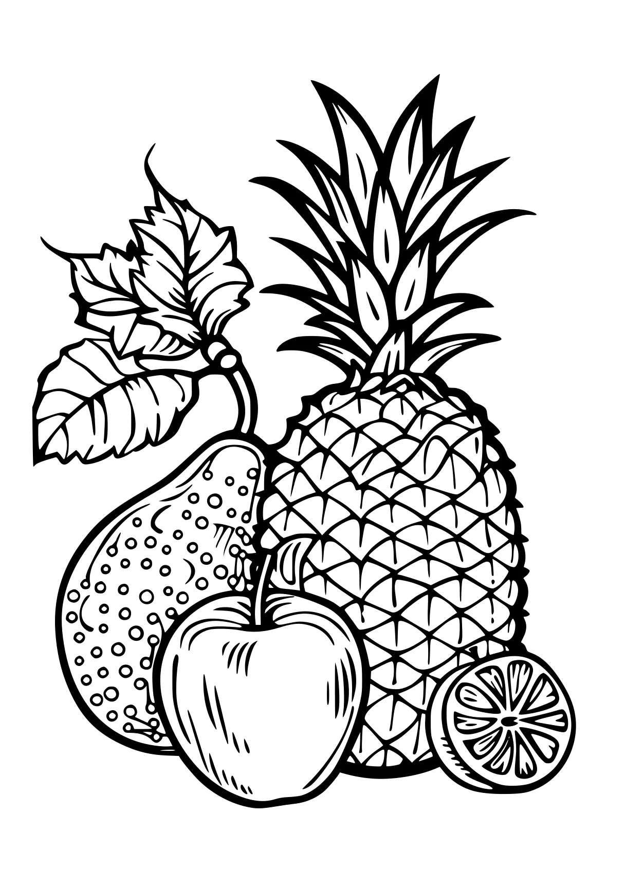 fruit coloring page pineapple, zentangle, fruits, fruit, free downloads