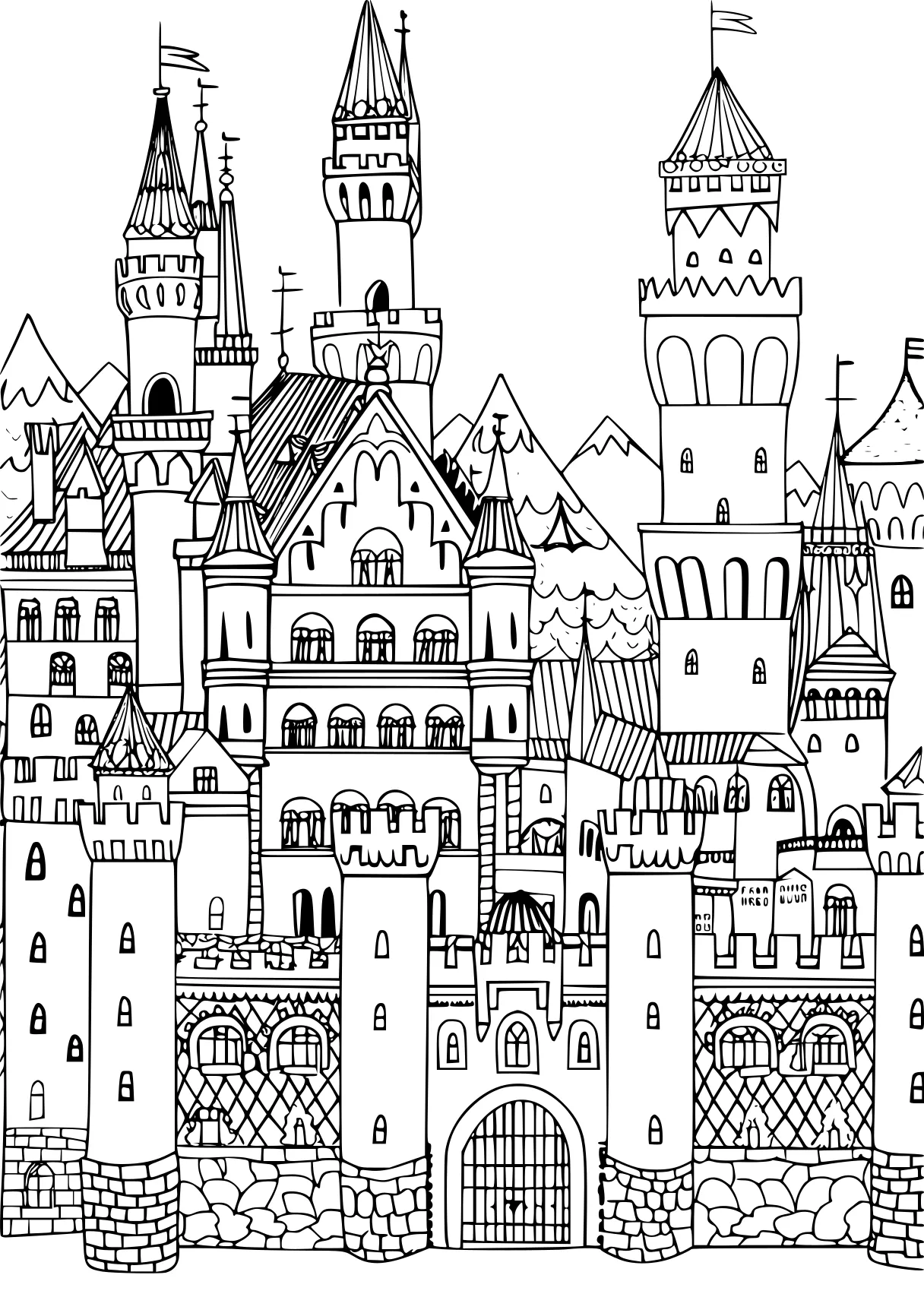 castle coloring page, castle, printables, palace, free downloads