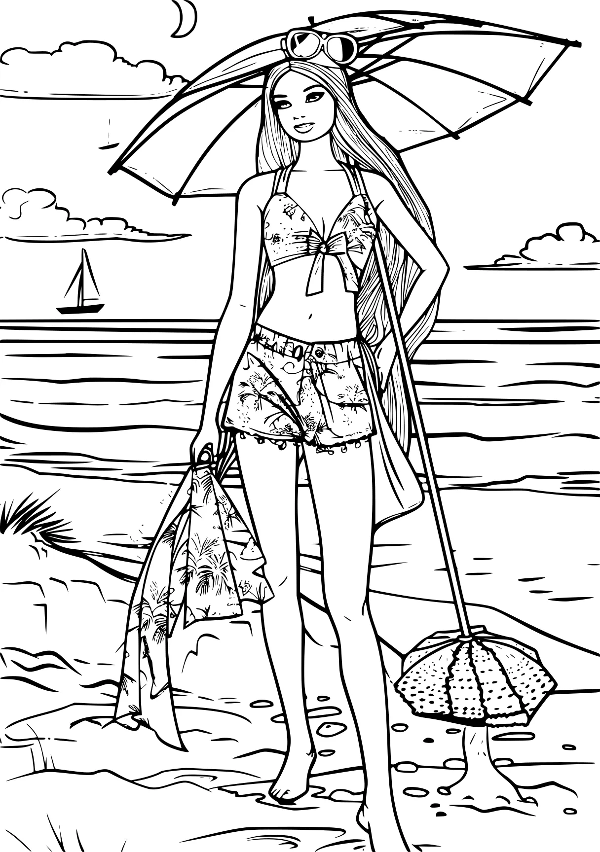 at the beach coloring pages moana, beach, jellyfish, mermaid, free page downloads