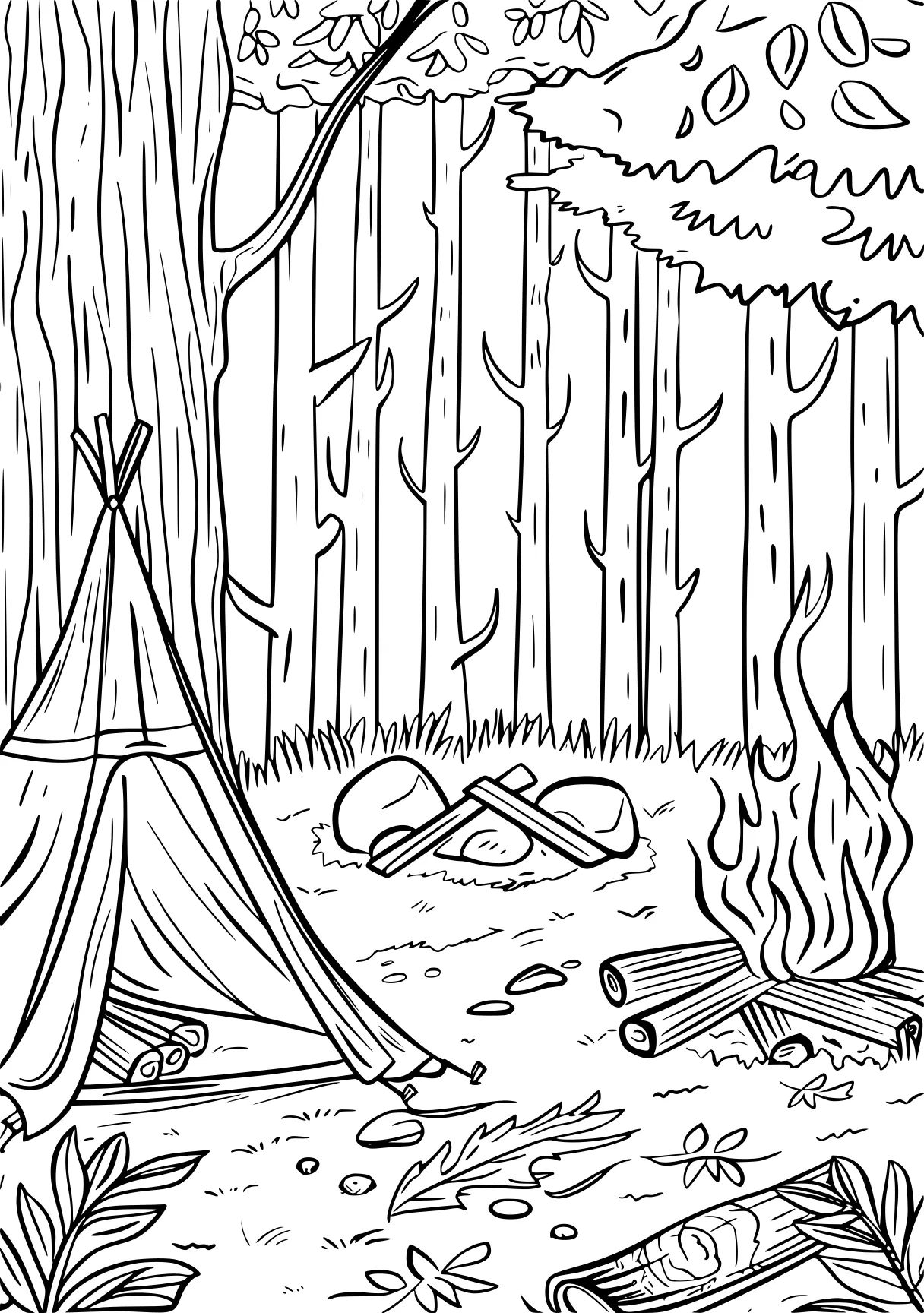 camping coloring pages camping, forest, trees, free page downloads