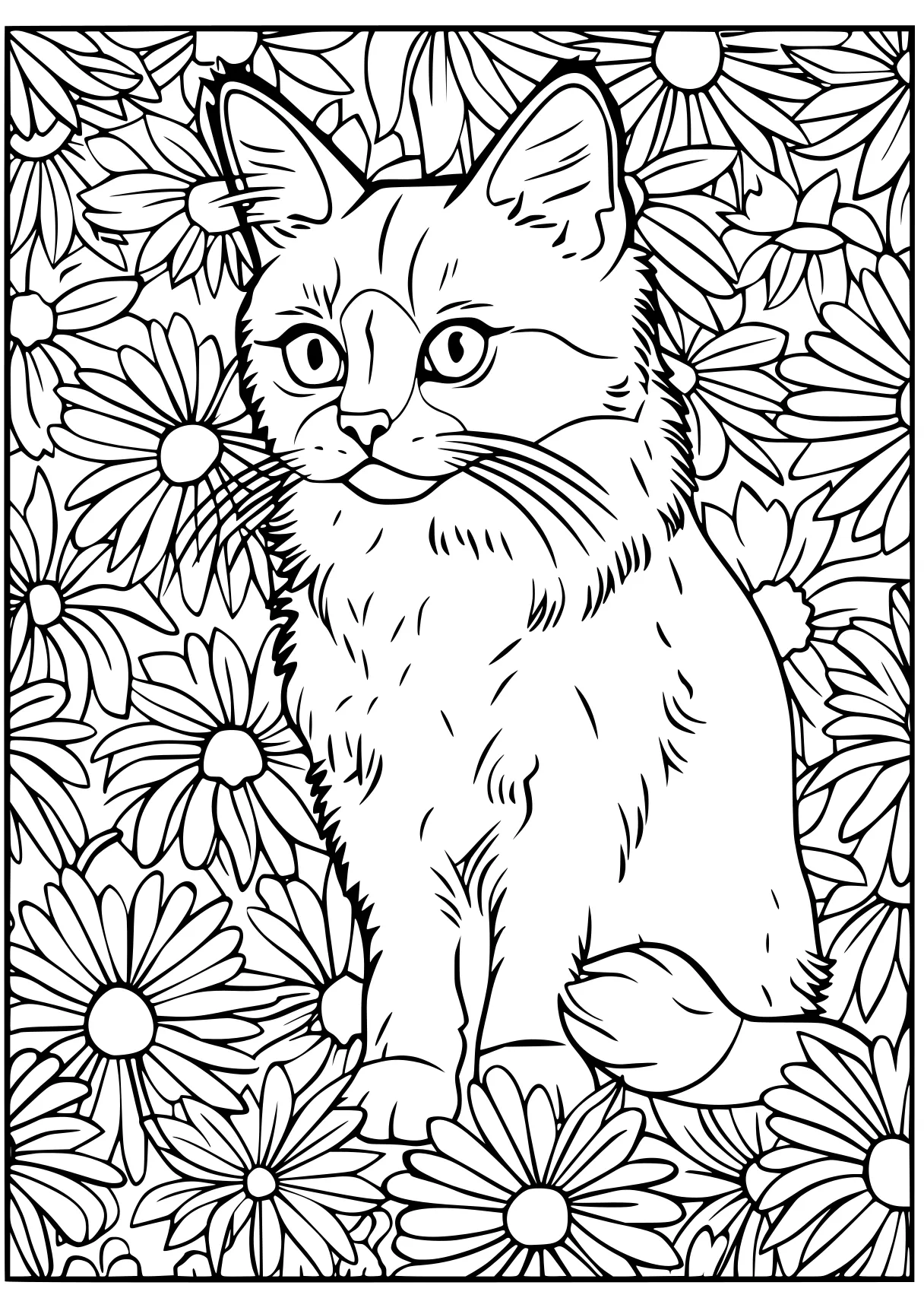 adult coloring printable, cat, colouring, kitty, free page downloads