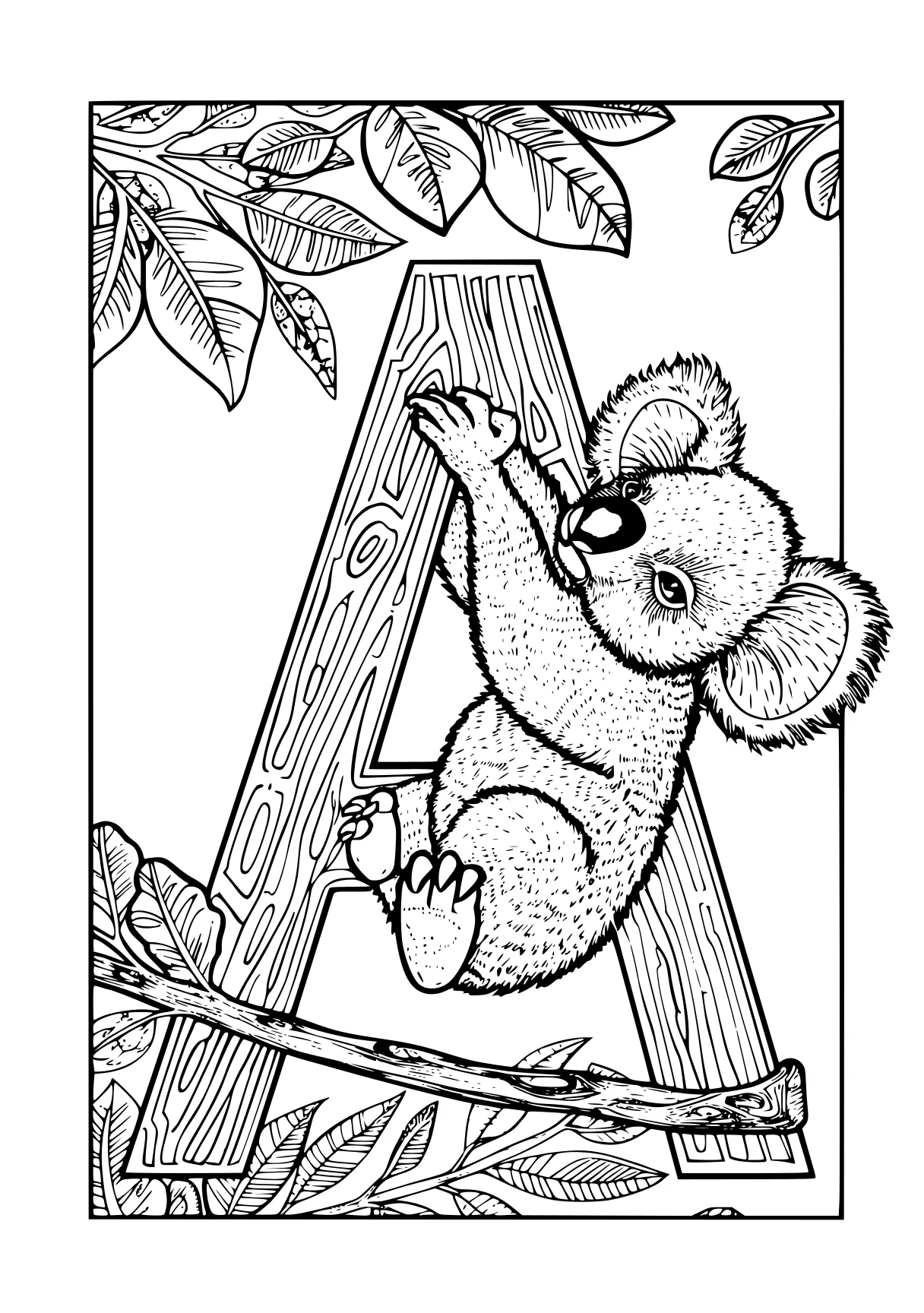 letter a coloring pages koala, pooh, winnie, free page downloads