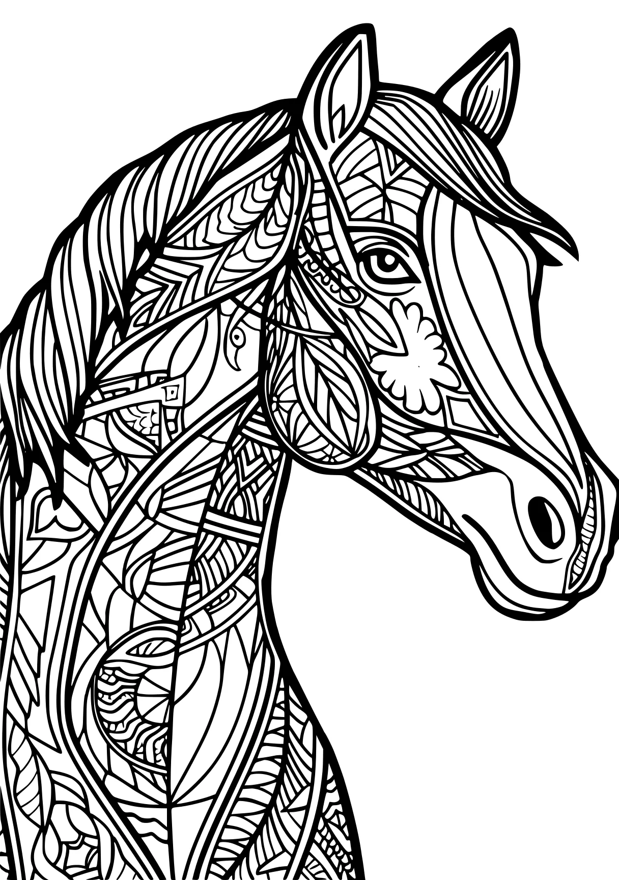 coloring pages printable animals horse, unicorn, zentangle, free page downloads