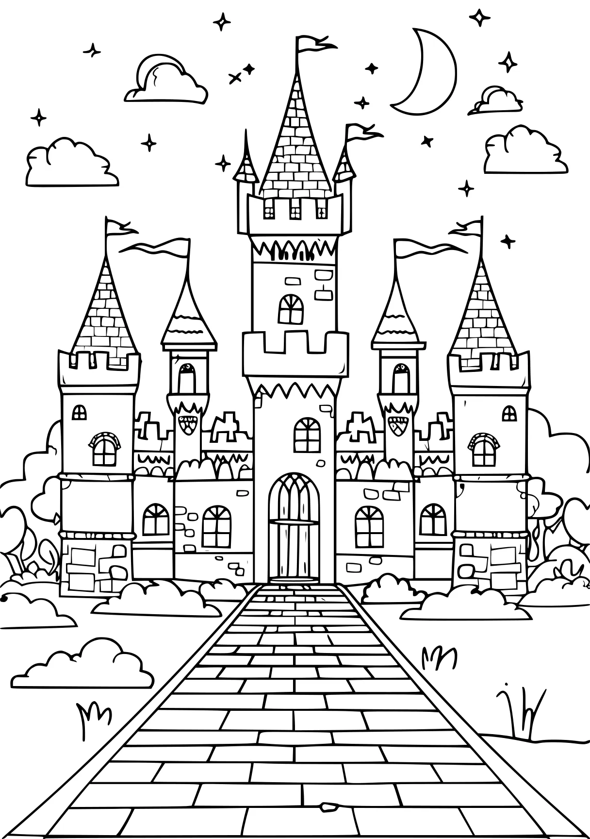 castle coloring page, castle, printables, palace, free downloads