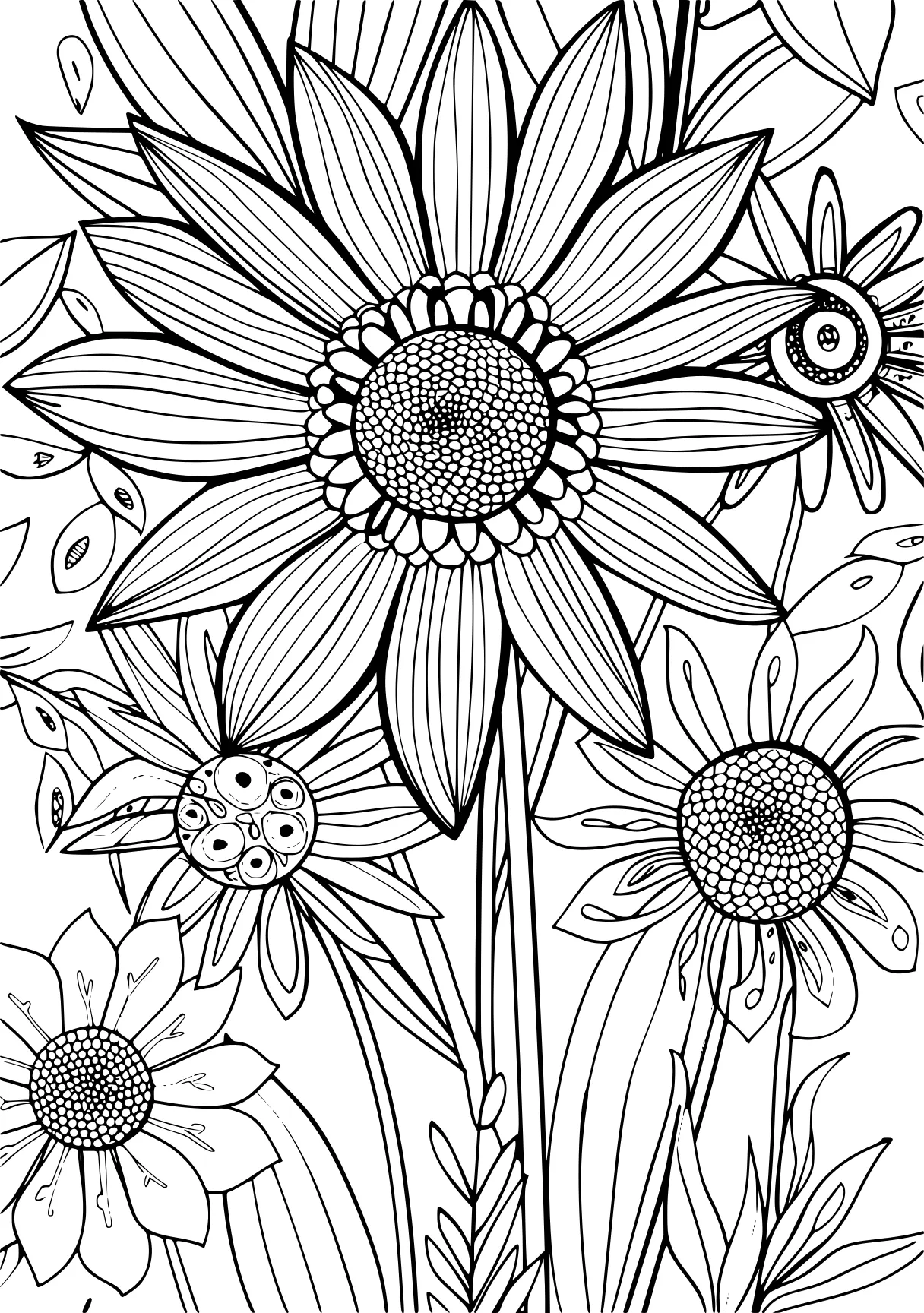 coloring pages pdf, zentangle, sunflower, colouring, free page downloads