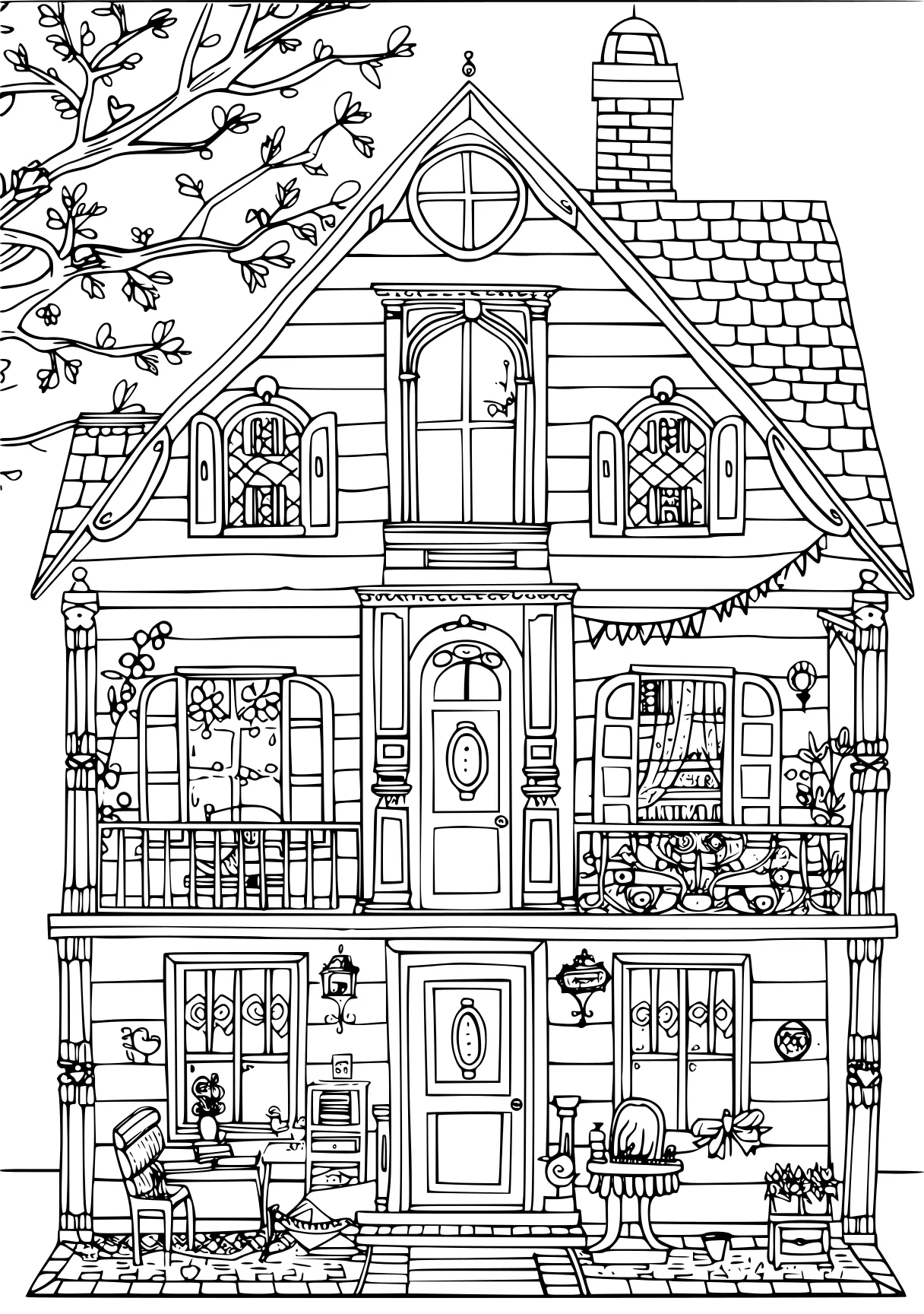 gabby's dollhouse coloring page, dollhouse, house, worksheet, free downloads