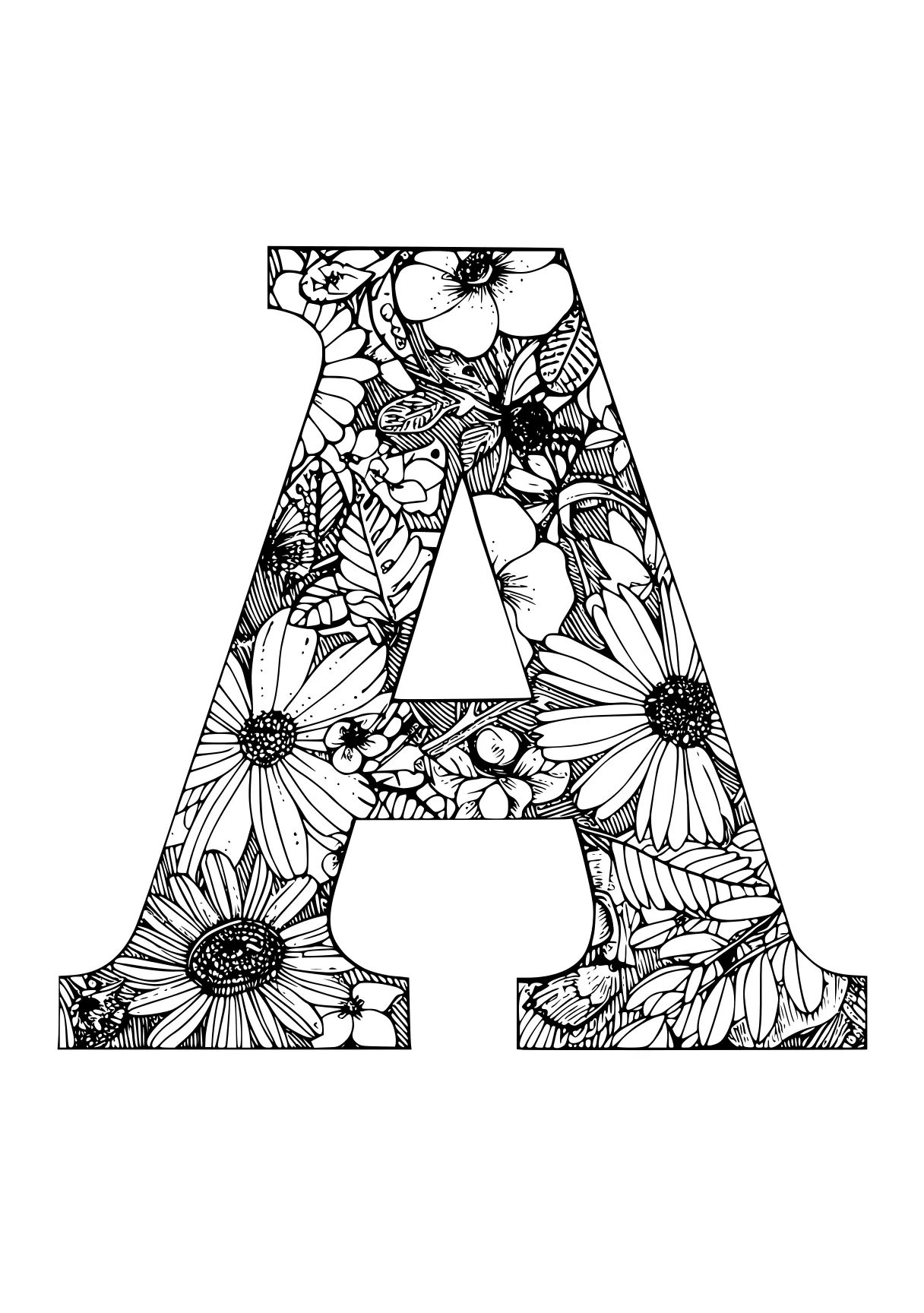 letter a coloring pages a4, floral, a, an, abc, free page downloads