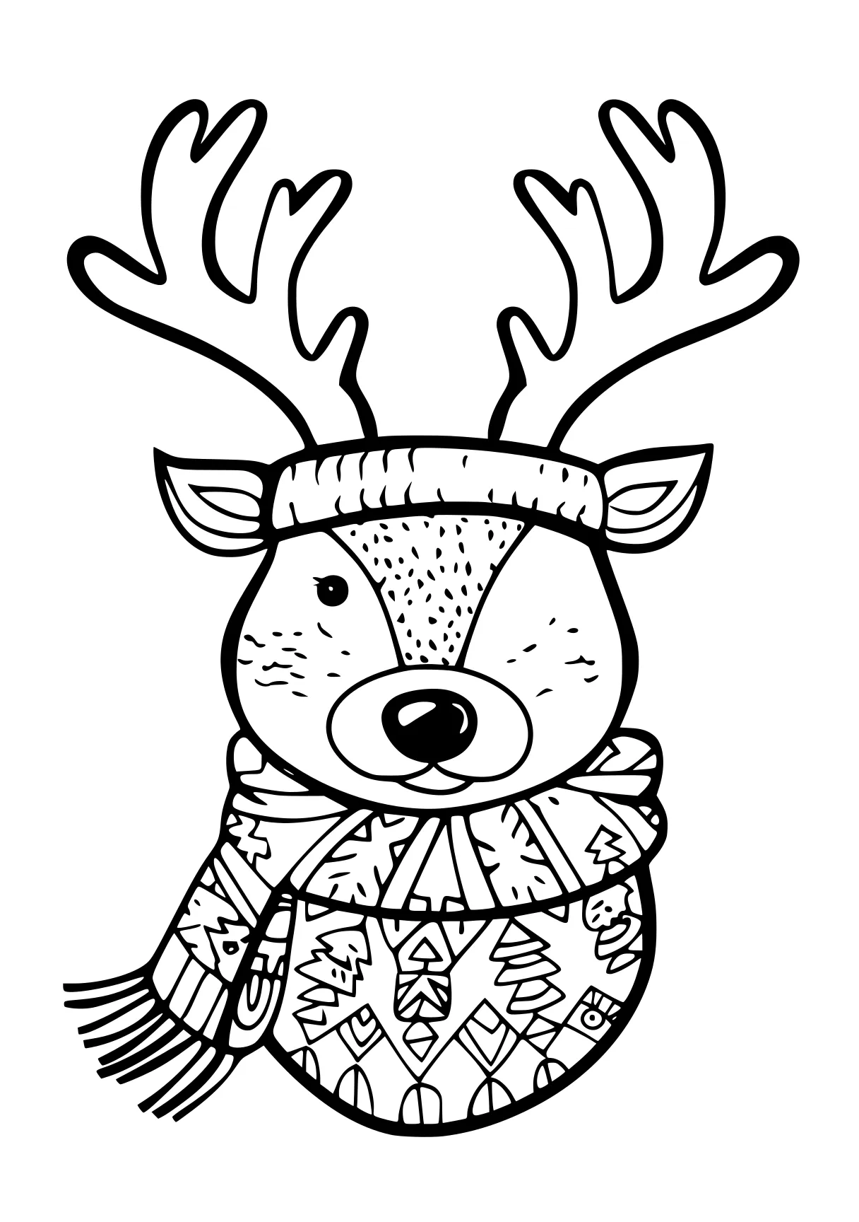 christmas coloring reindeer, deer, rudolph, zentangle, moose, free page downloads