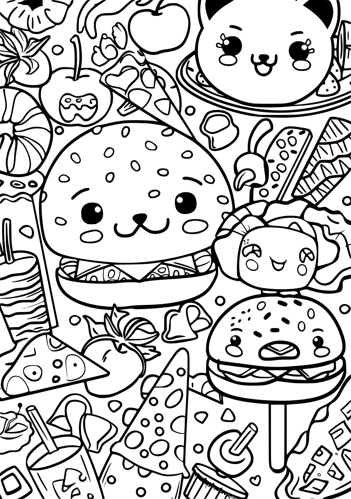 kawaii coloring pages burger, illustrator, foods, free page downloads