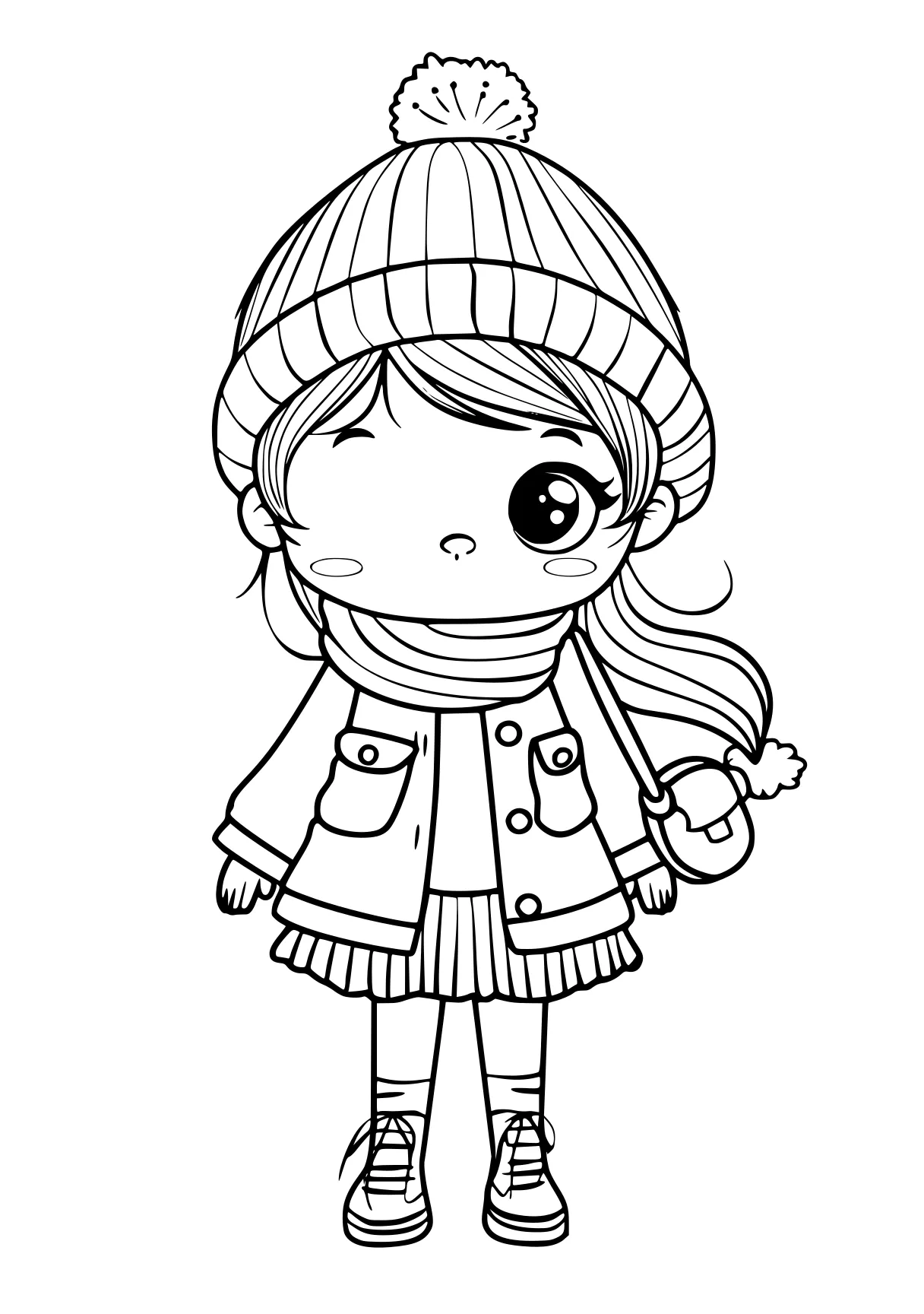 cute coloring pictures winter, beanie, chibi, illustrator, sweater, free page downloads