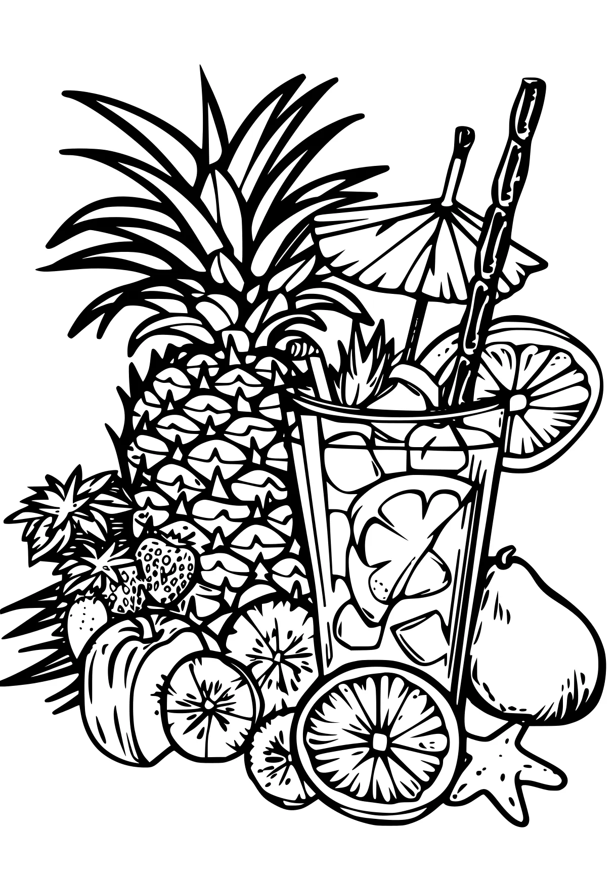 summer coloring pineapple, zentangle, illustrator, free page downloads