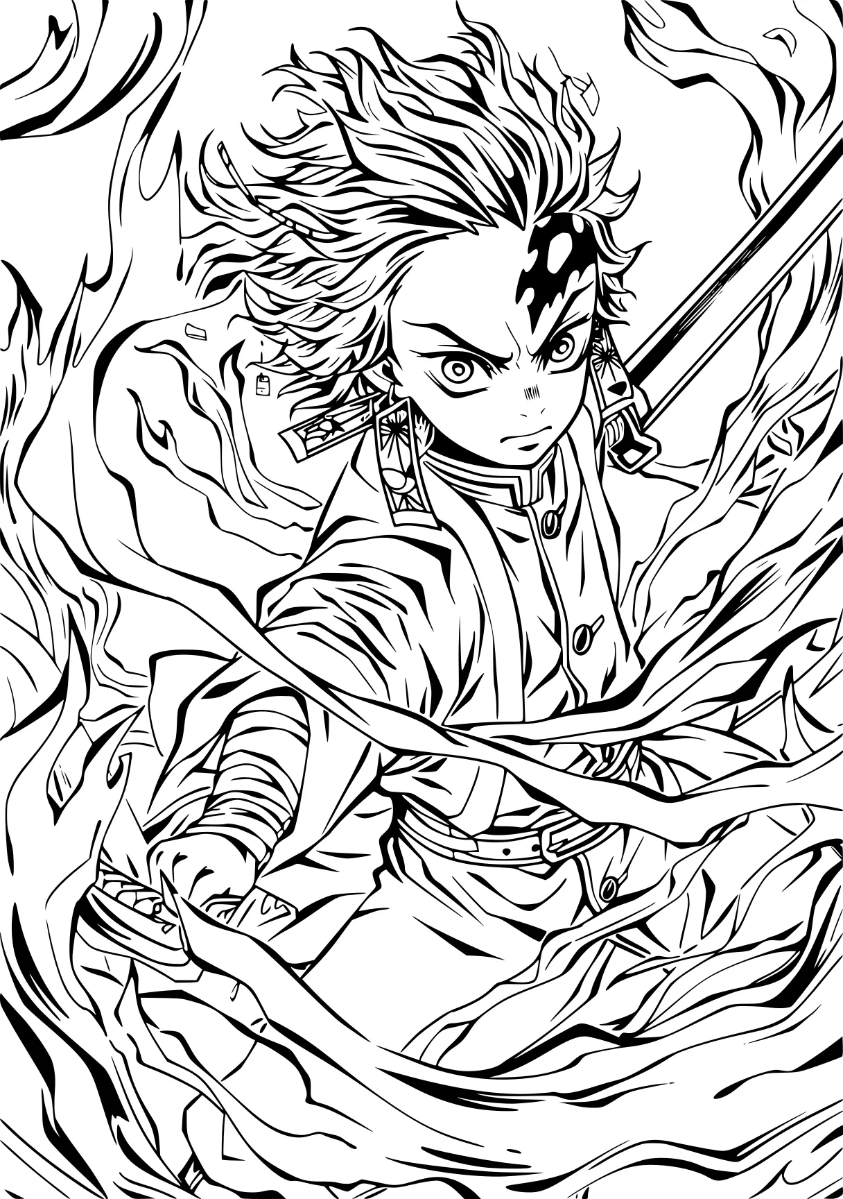 demon slayer coloring page tanjiro, luffy, broly, beyblade, noodle, free downloads