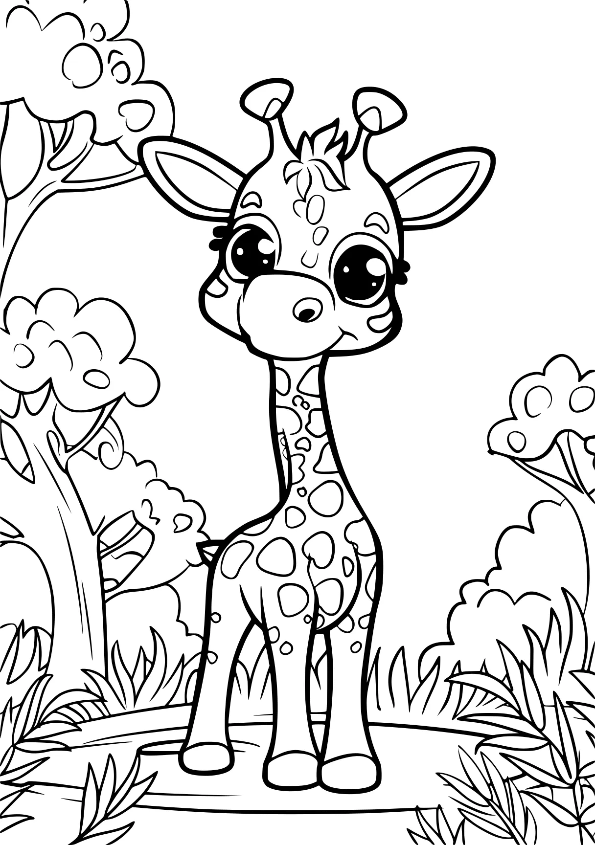 colouring pages cute giraffe, deer, bambi, safari, free coloring page downloads