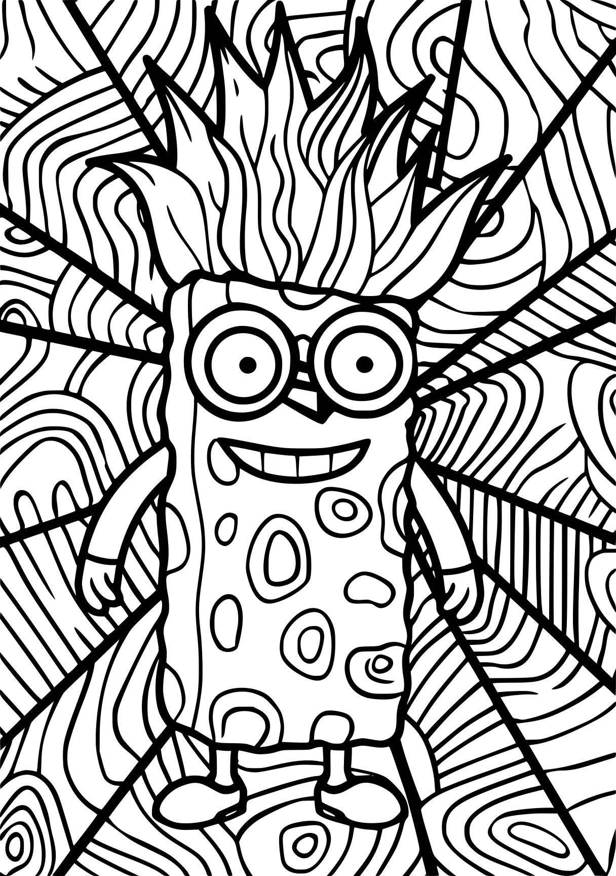 aesthetic coloring page zentangle, squarepants, spongebob, minion, free downloads