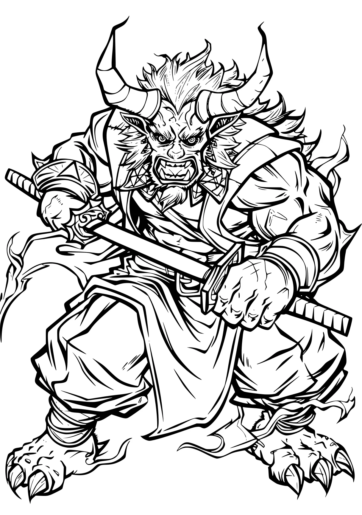 demon slayer coloring page kaido, tanjiro, bowser, lion, warrior, free downloads