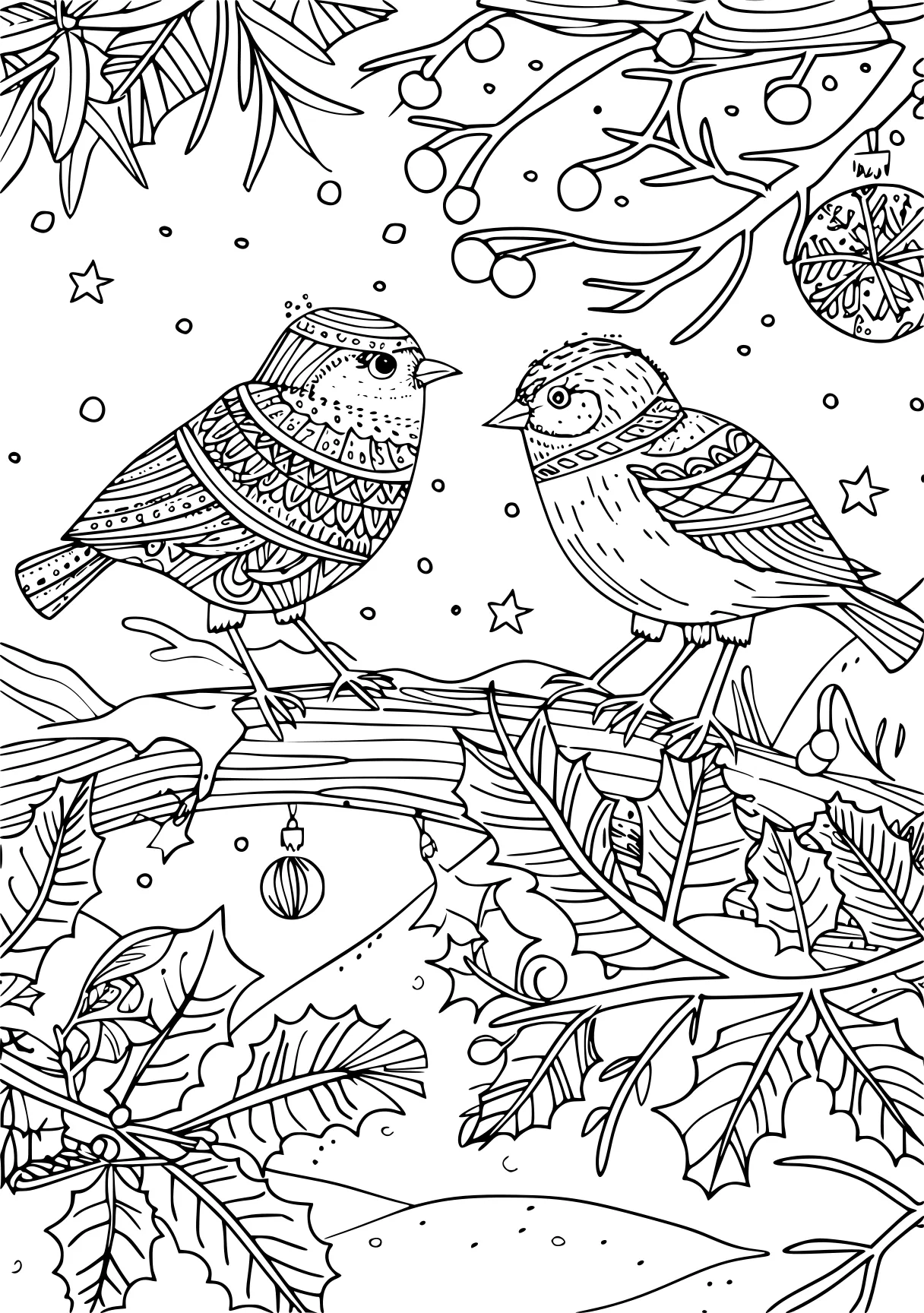 christmas coloring pictures, birds, zentangle, colouring, free page downloads