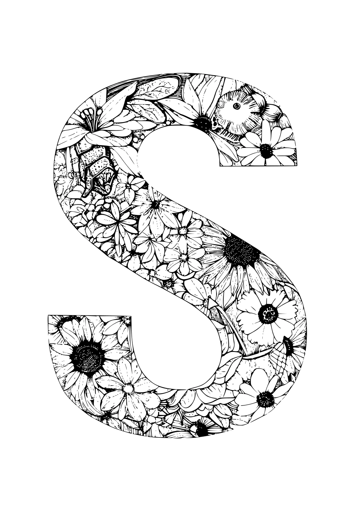 letter s coloring page floral, s, zentangle, letters, free downloads