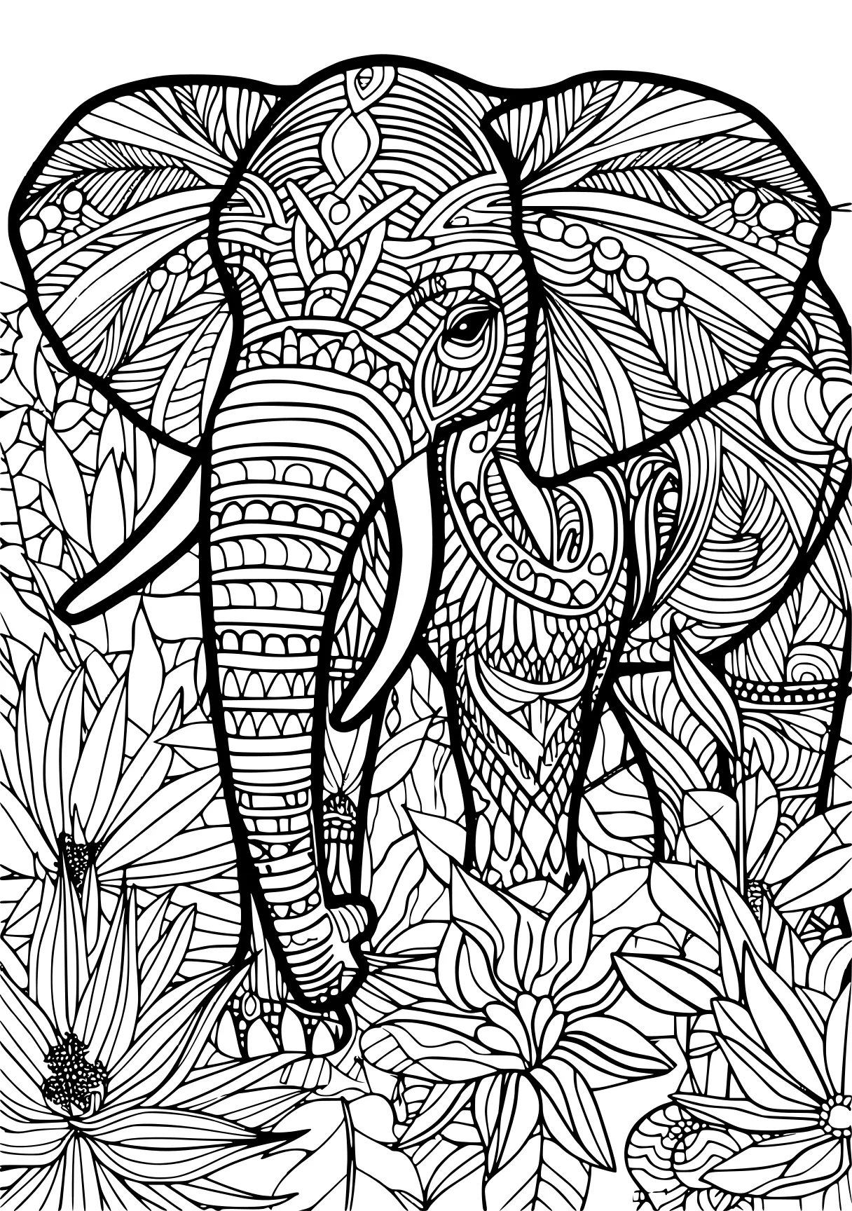 adult coloring book pages elephant, zentangle, dumbo, free page downloads