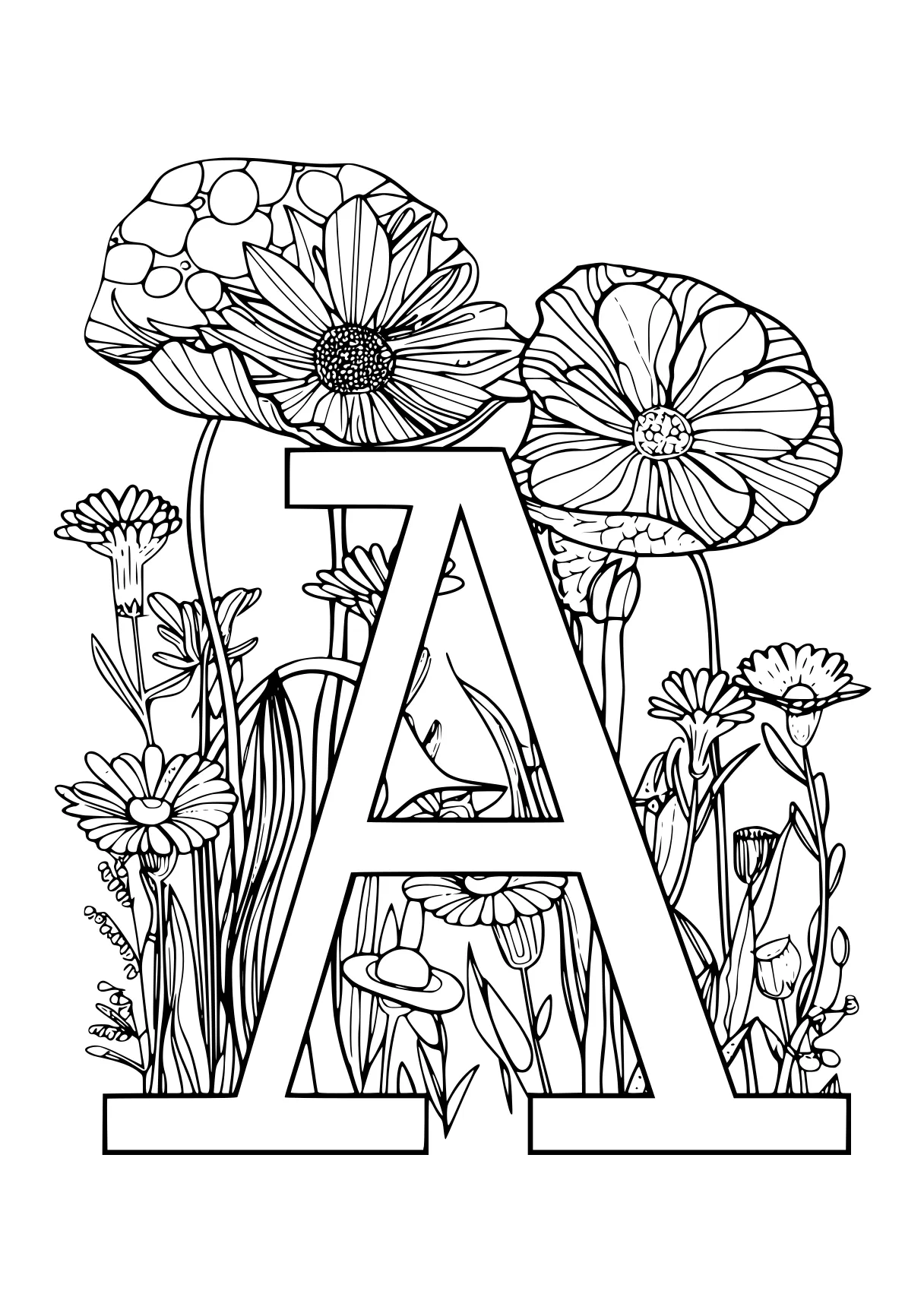 letter a coloring sheet a4, illustrator, floral, am, free page downloads