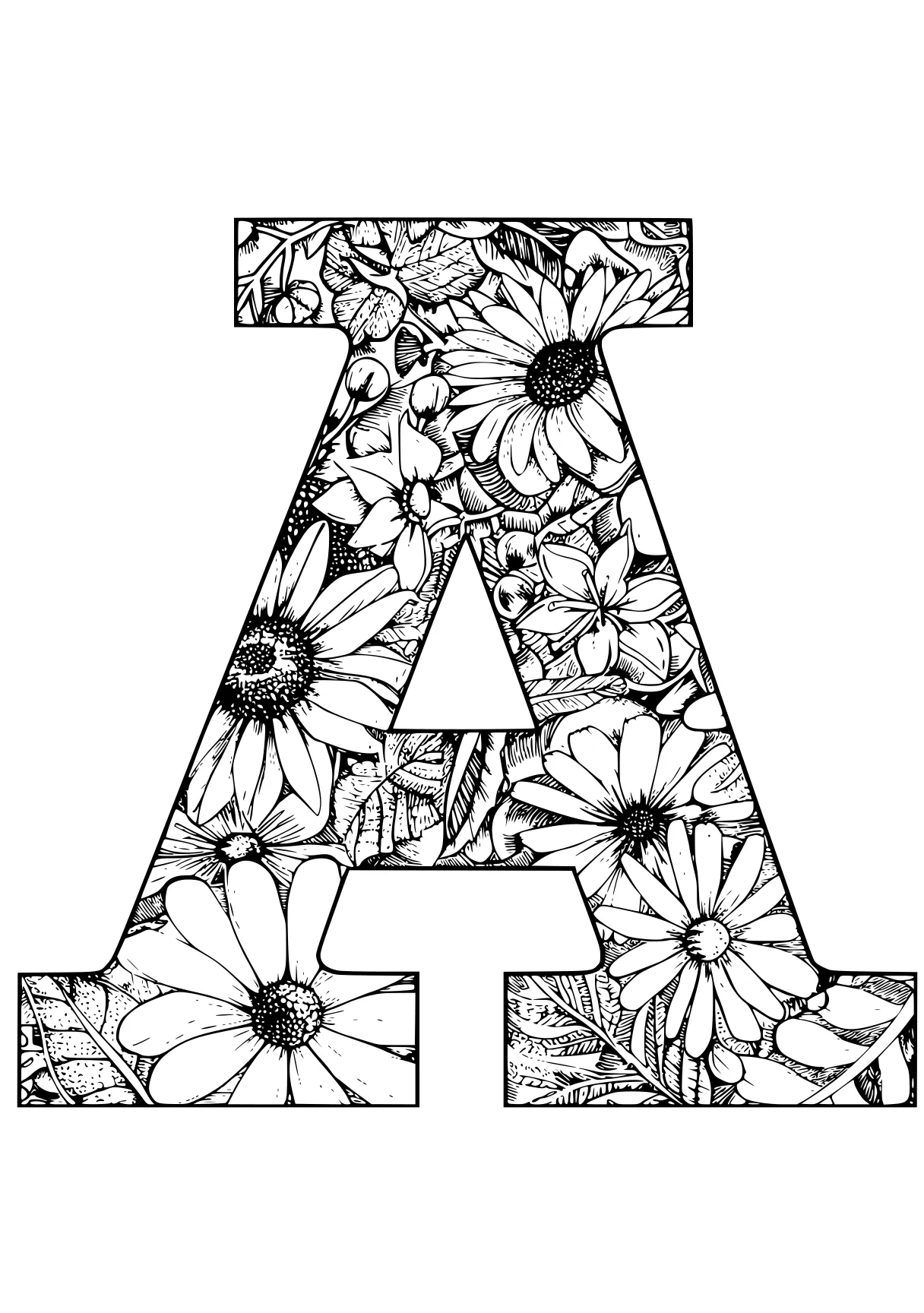 letter a coloring pages floral, a4, a, an, illustrator, free page downloads