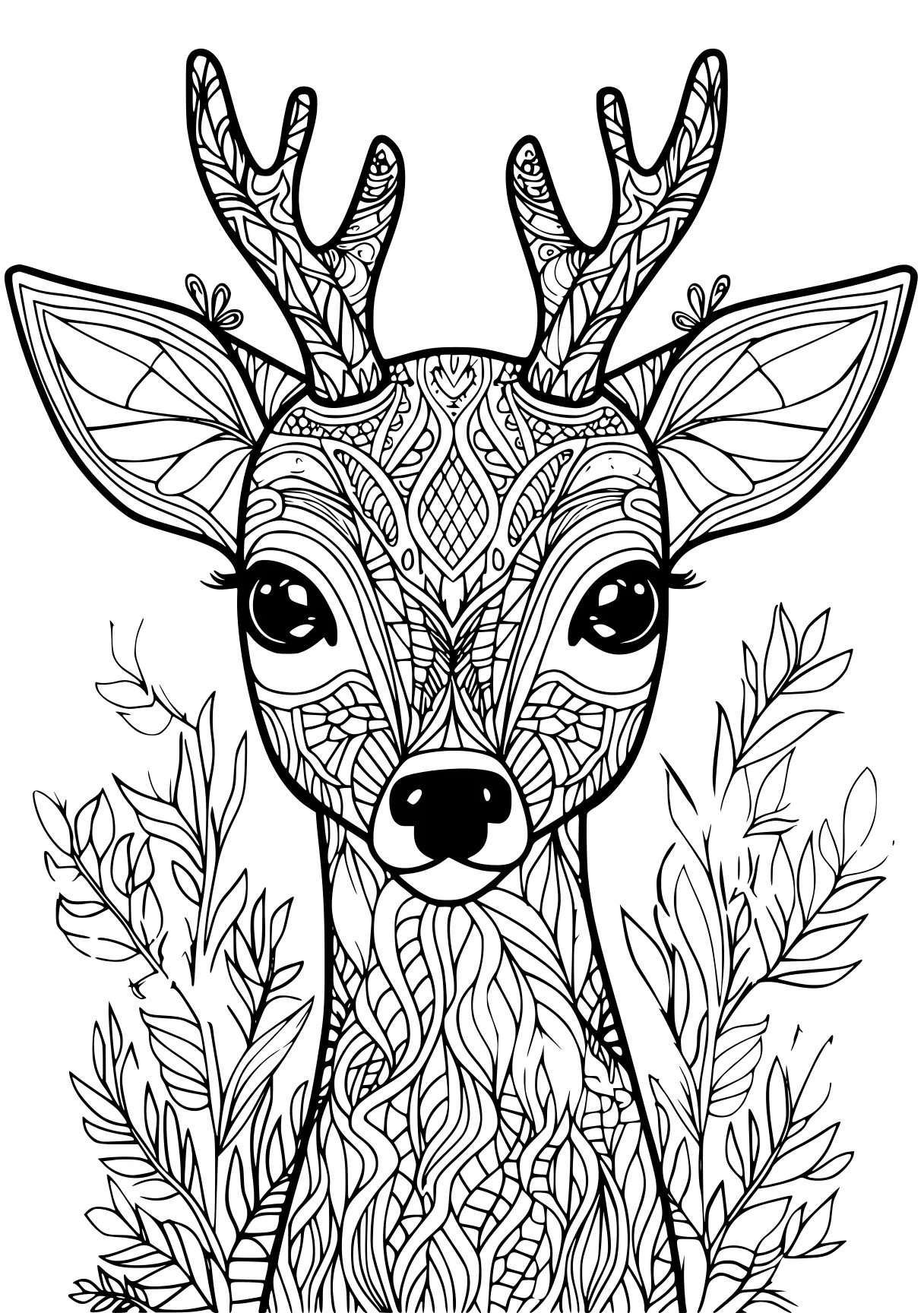 animal pictures to color deer, bambi, illustrator, zentangle, printables, free coloring page downloads